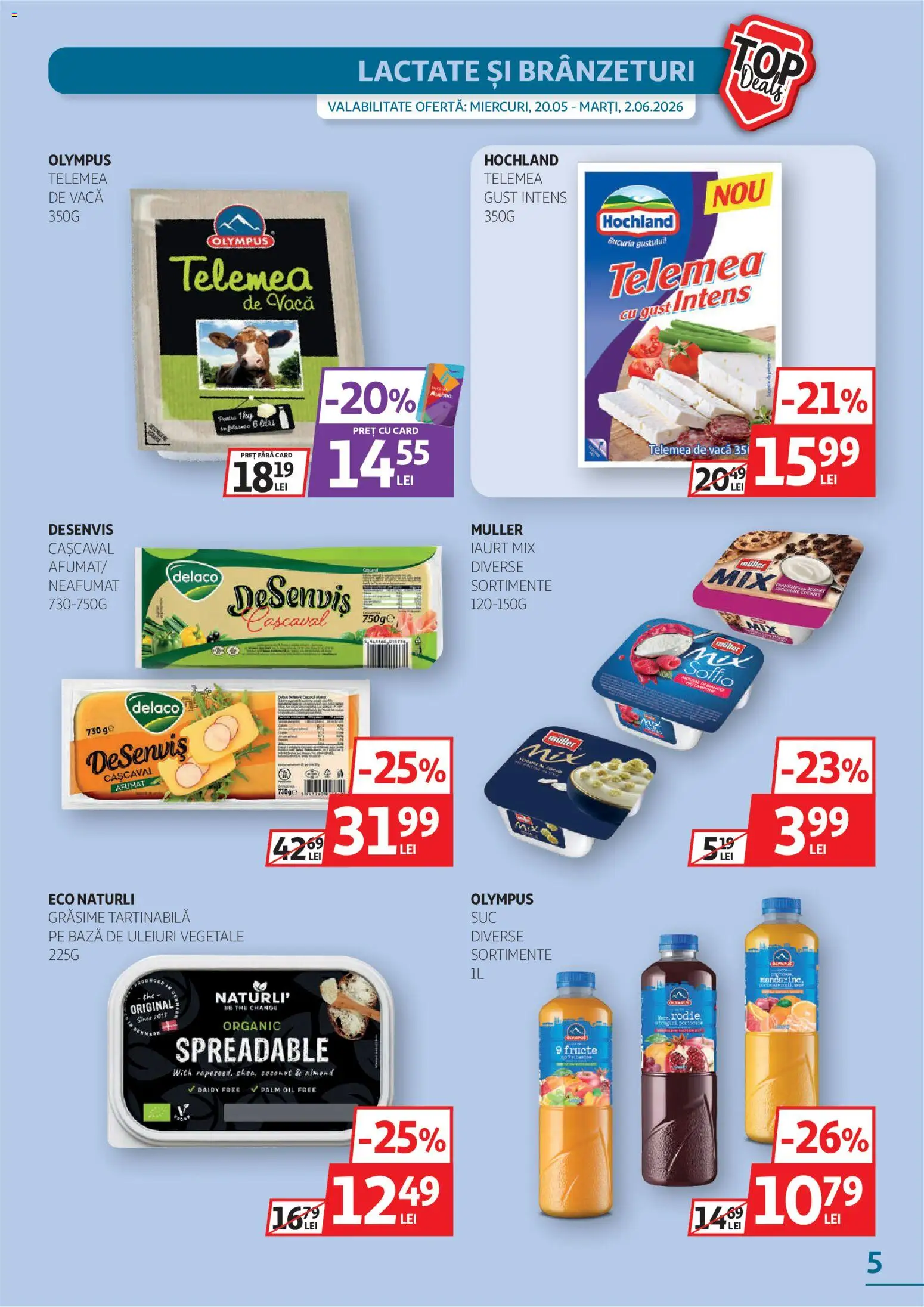 Catalog Auchan 20 Mai - 1 Iunie 2026 | Pagina 5 | Produse: Light Kedi Konservesi, Cașcaval, Mandarine, Fructe