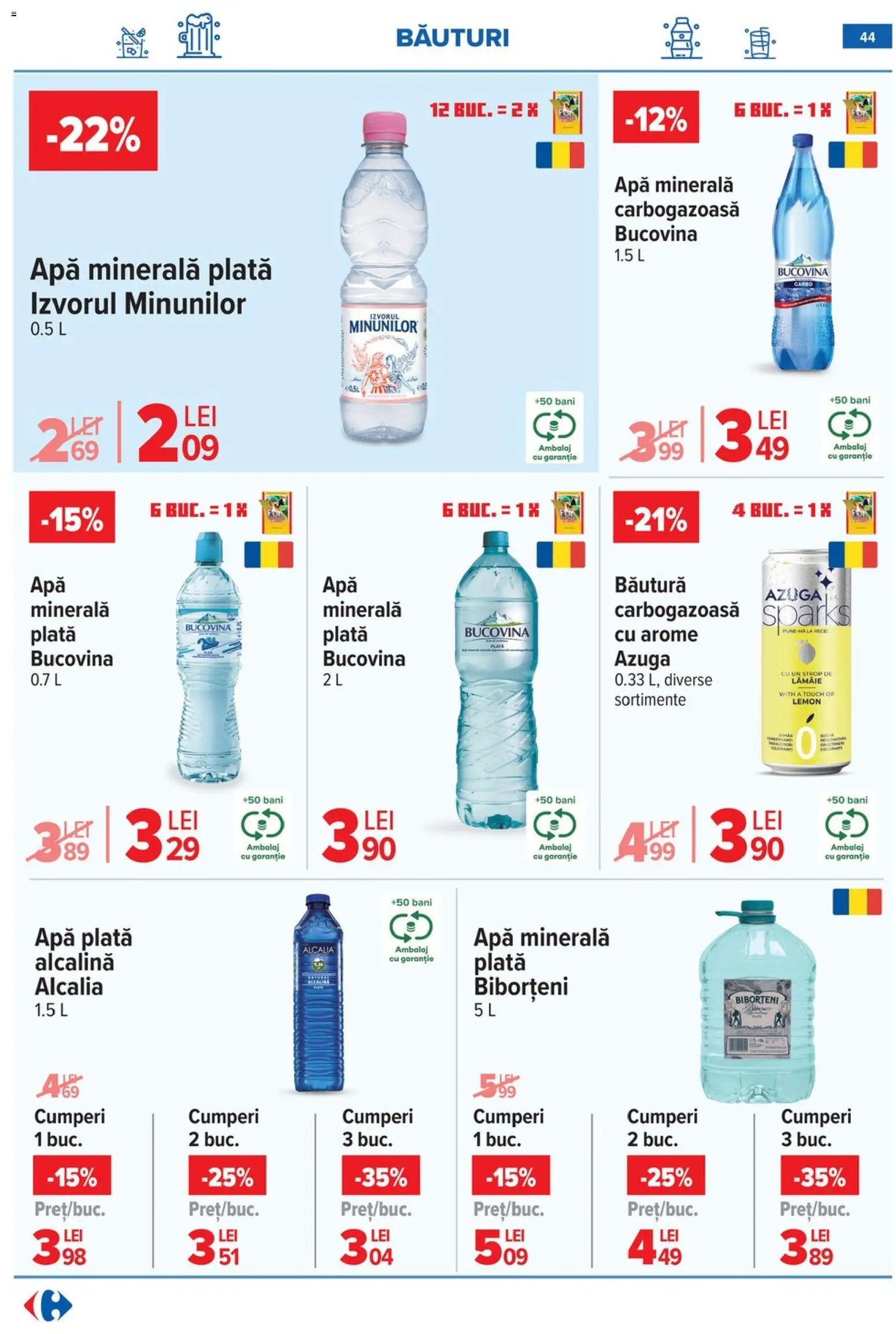 Catalog Carrefour 20 Mai - 1 Iunie 2026 | Pagina 44 | Produse: Yazı tahtası kalemi, Apă, Lămâie