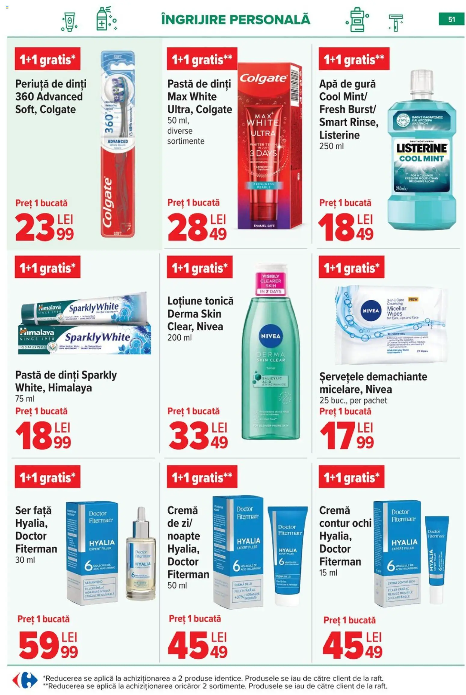 Catalog Carrefour 20 Mai - 1 Iunie 2026 | Pagina 51 | Produse: Pară, Pastă de dinți, Apă, Șervețele demachiante