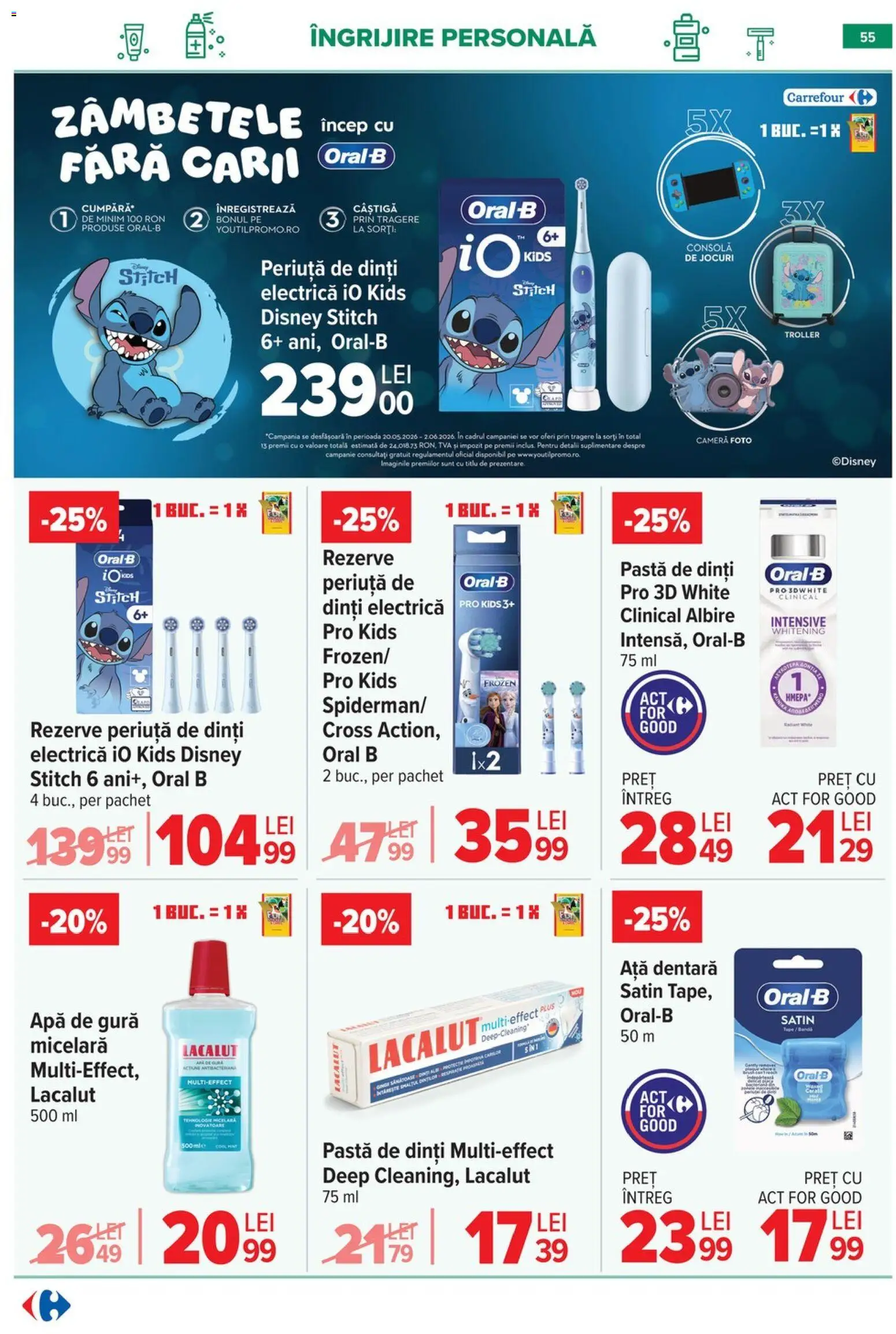 Catalog Carrefour 20 Mai - 1 Iunie 2026 | Pagina 55 | Produse: Cameră, Ață dentară, Pastă de dinți, Periuță de dinți