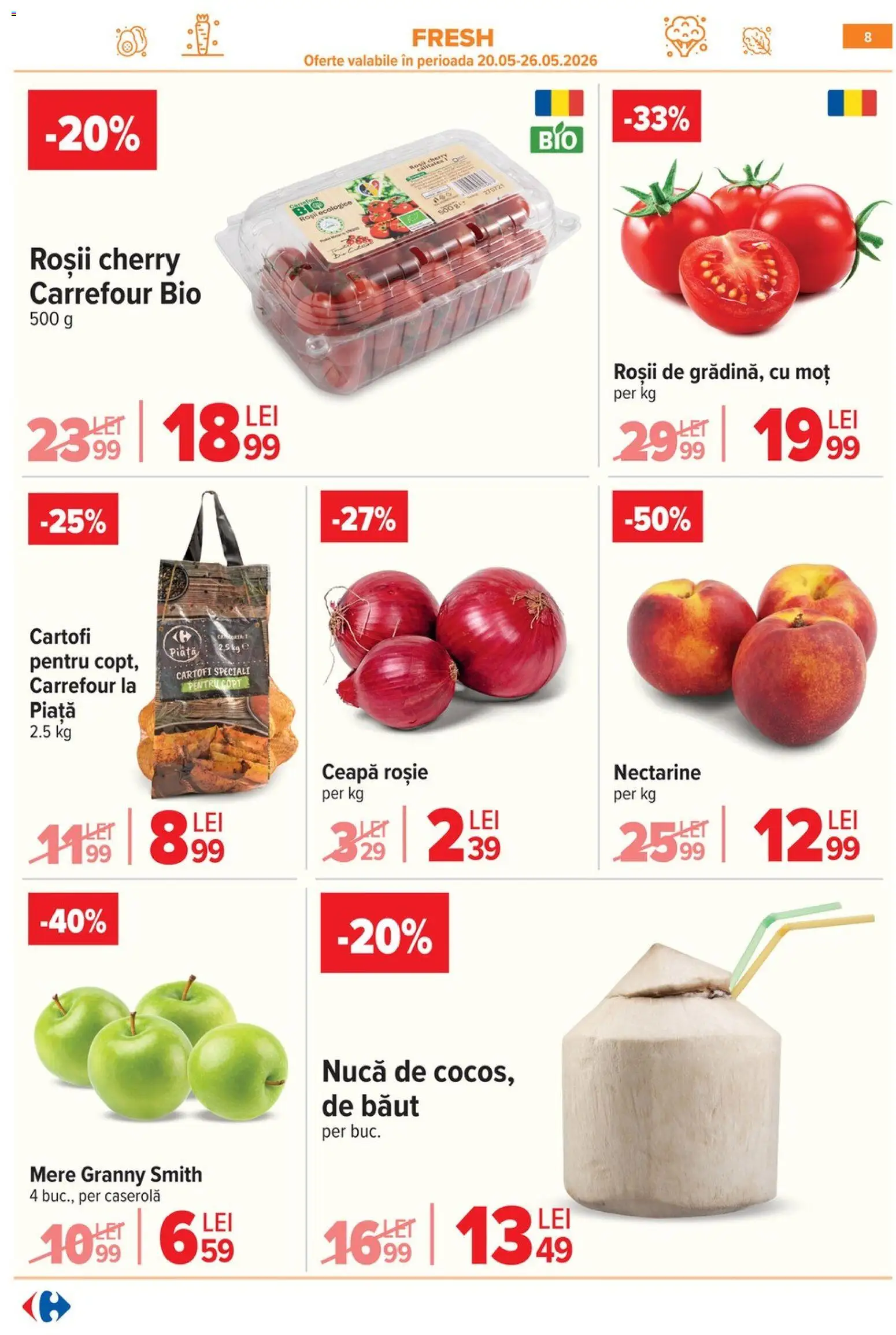 Catalog Carrefour 20 Mai - 1 Iunie 2026 | Pagina 8 | Produse: Şerit ödül, Mere, Roșii, Cartofi