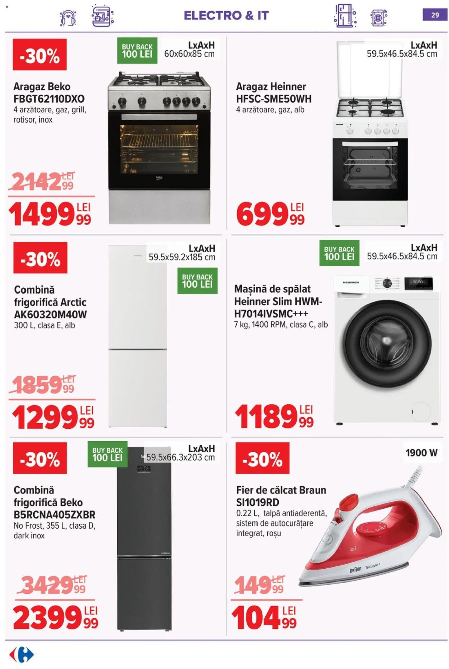 Catalog Carrefour 20 Mai - 1 Iunie 2026 | Pagina 28 | Produse: Fier de călcat, Mașină De Spălat, Aragaz
