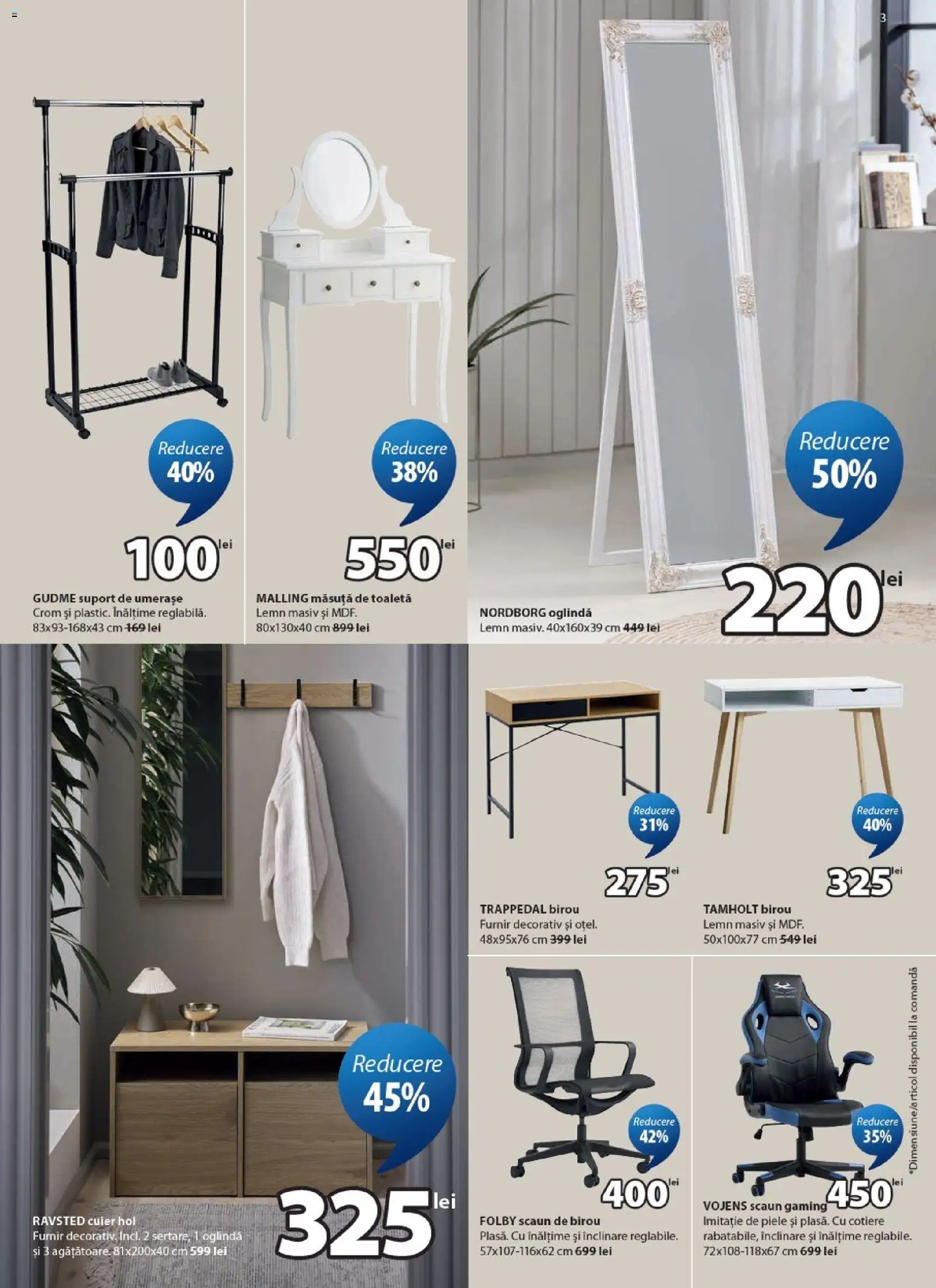 Catalog JYSK 14 - 25 Mai 2026 | Pagina 3 | Produse: Scaun gaming, Çikolatalı gofret, Oglindă, Scaun de birou