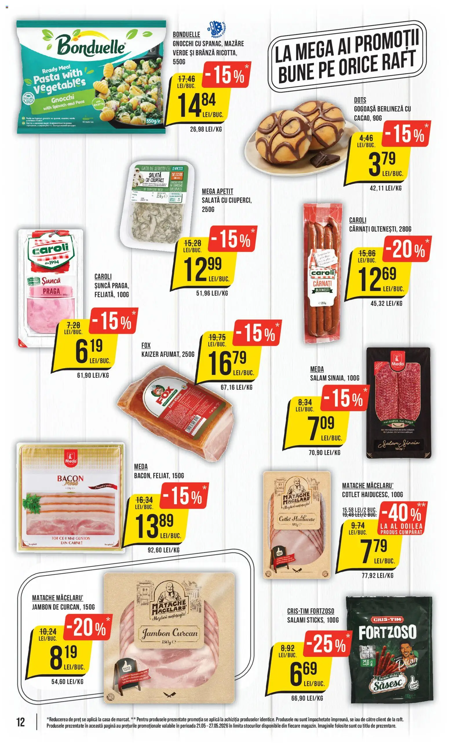 Catalog Mega Image 21 - 26 Mai 2026 | Pagina 12 | Produse: Lait de coco, Bacon, Paste, Salată