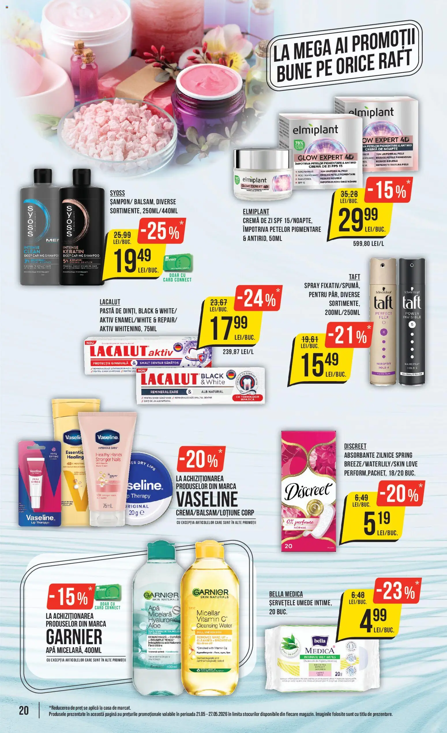 Catalog Mega Image 21 - 26 Mai 2026 | Pagina 20 | Produse: Cremă, Șervețele umede, Absorbante, Apă