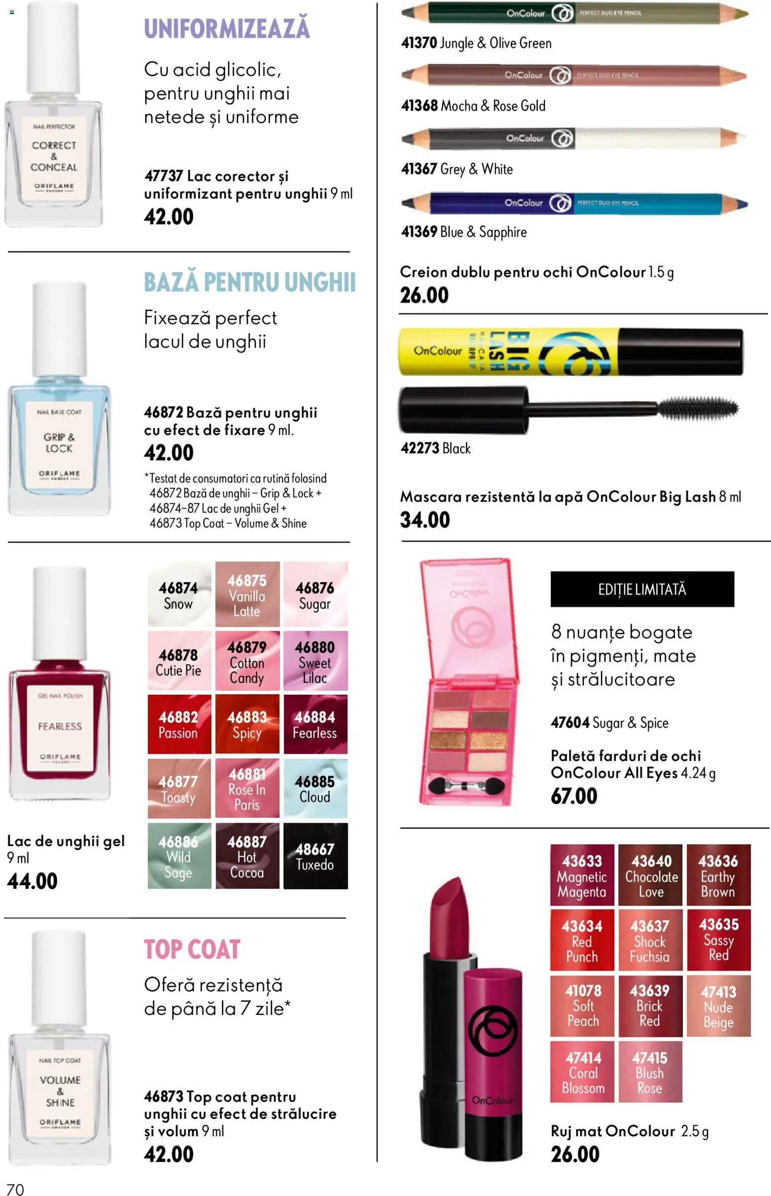 Catalog Oriflame 17 Iunie - 6 Iulie 2026 | Pagina 70 | Produse: Top coat, Top, Ruj, Bază de unghii