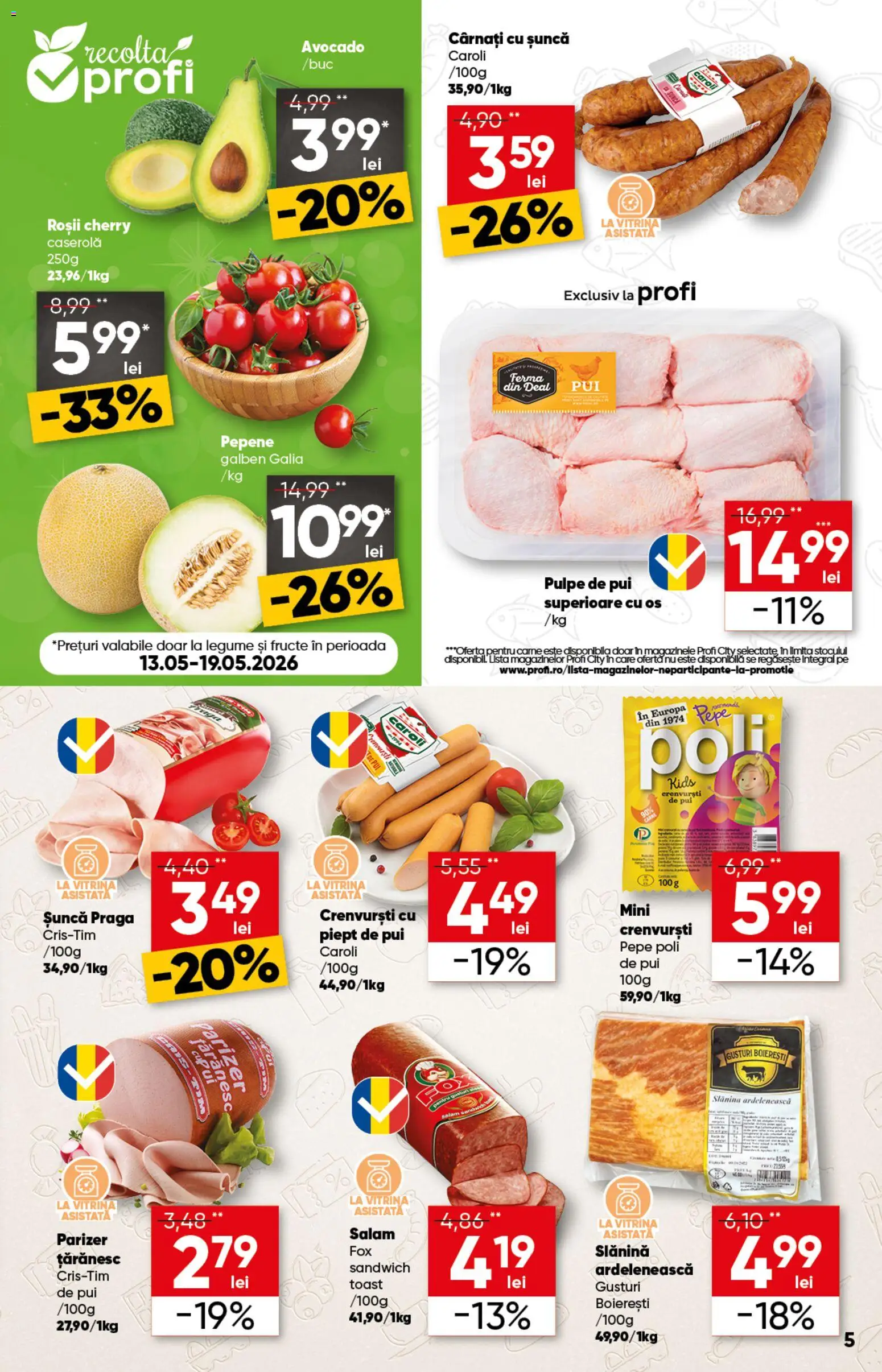 Catalog Profi 13 - 25 Mai 2026 | Pagina 5 | Produse: Pepene Galben, Crenvurști, Roșii, Fructe