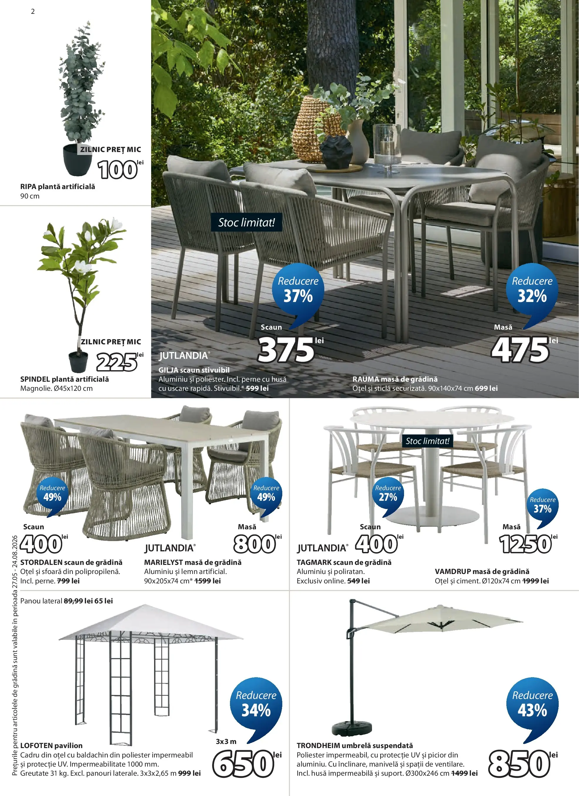 Catalog JYSK 27 Mai - 24 Iunie 2026 | Pagina 2 | Produse: Umbrelă, Masă, Scaun, Pavilion