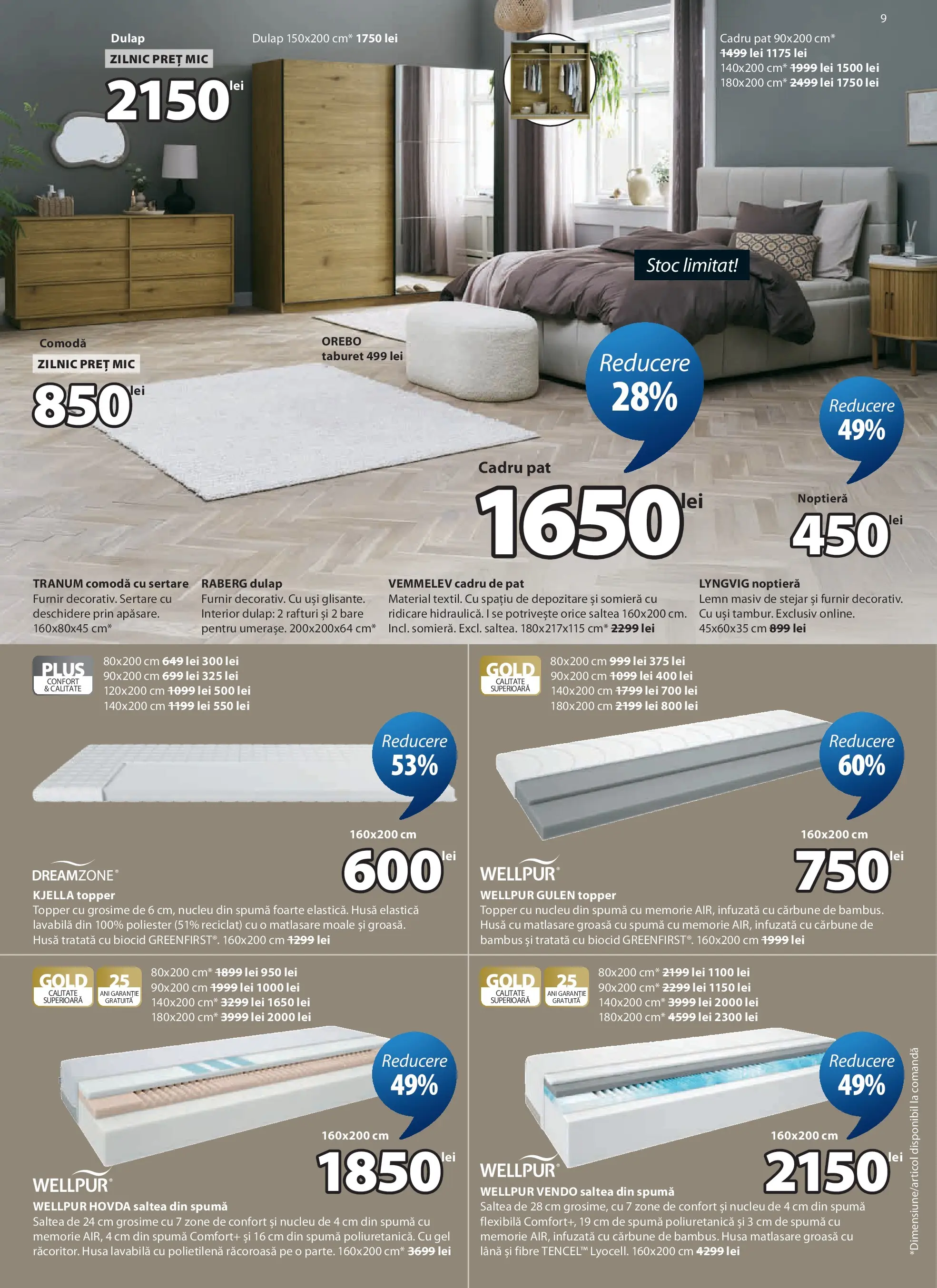 Catalog JYSK 27 Mai - 24 Iunie 2026 | Pagina 9 | Produse: Pat, Noptieră, Comodă, Taburet