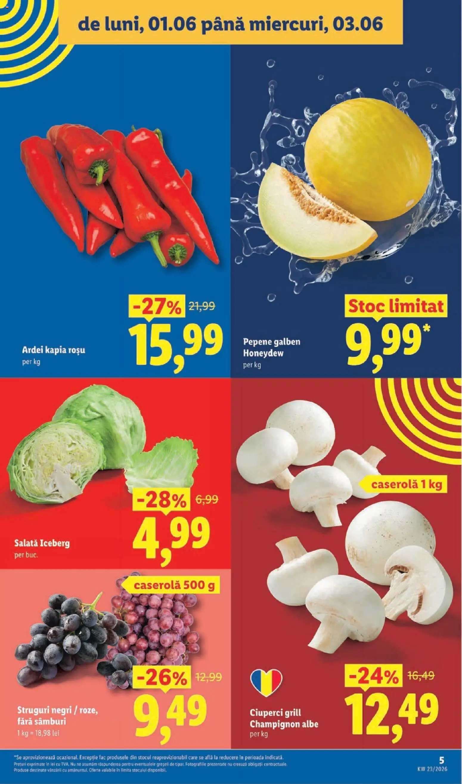 Catalog LIDL 1 - 6 Iunie 2026 | Pagina 5 | Produse: Struguri, Pepene Galben, Grill, Salată