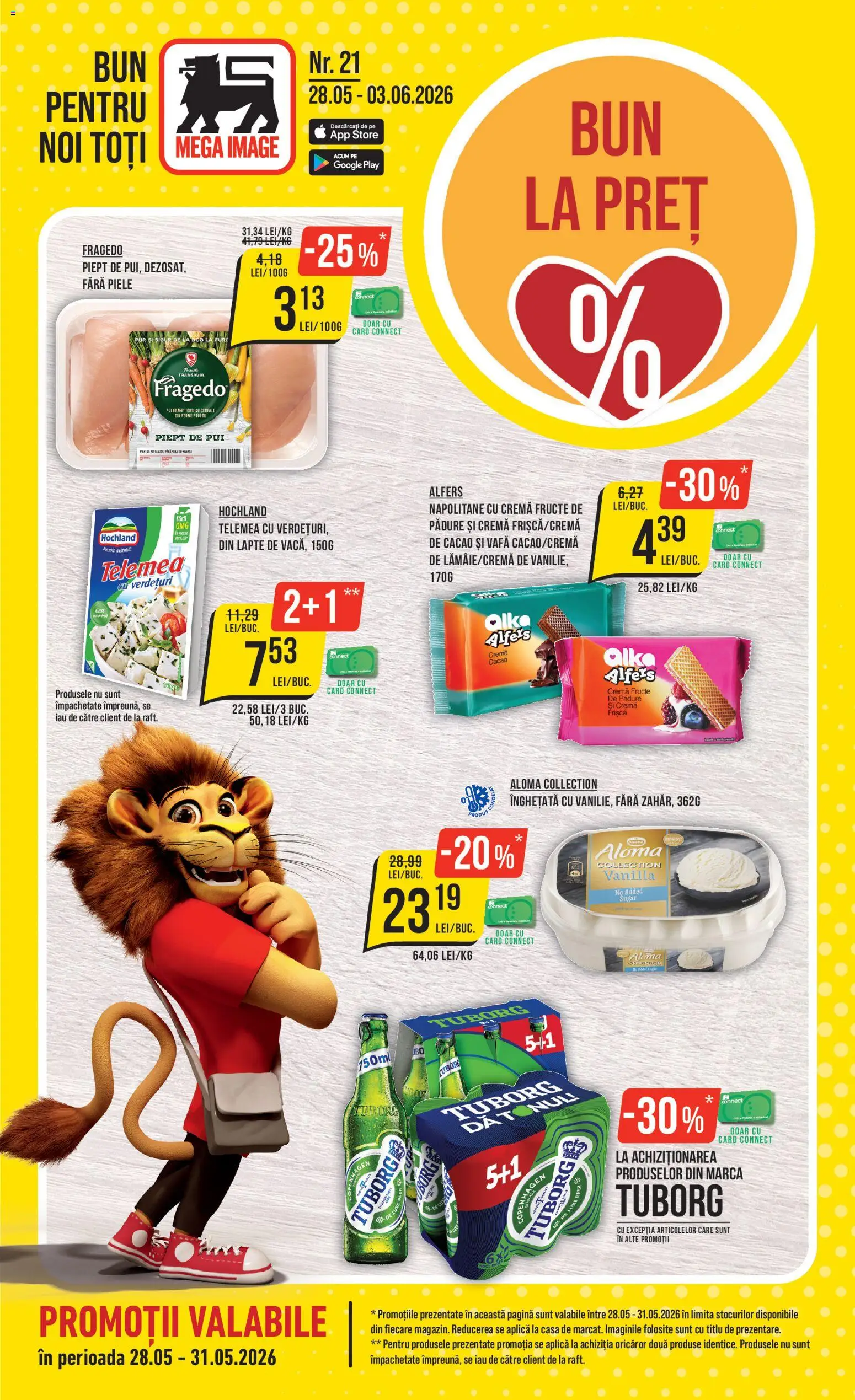 Catalog Mega Image 28 Mai - 2 Iunie 2026 | Pagina 1 | Produse: Raft, Napolitane, Frișcă, Fructe
