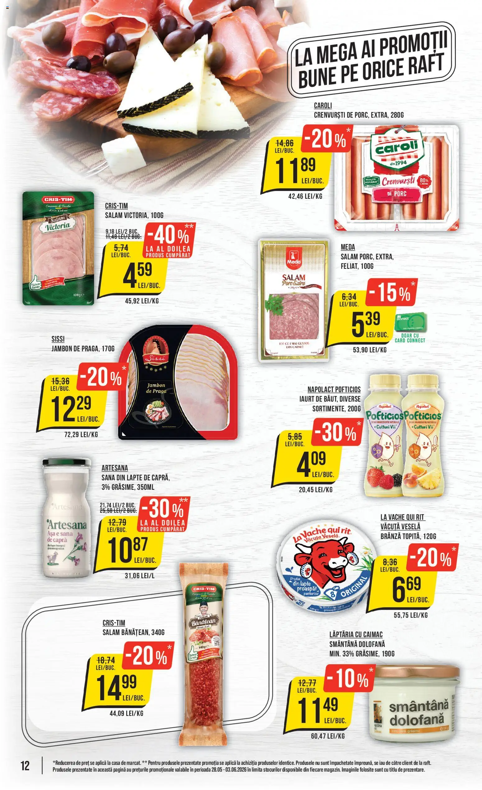 Catalog Mega Image 28 Mai - 2 Iunie 2026 | Pagina 12 | Produse: Raft, Crenvurști, Lapte, Salam