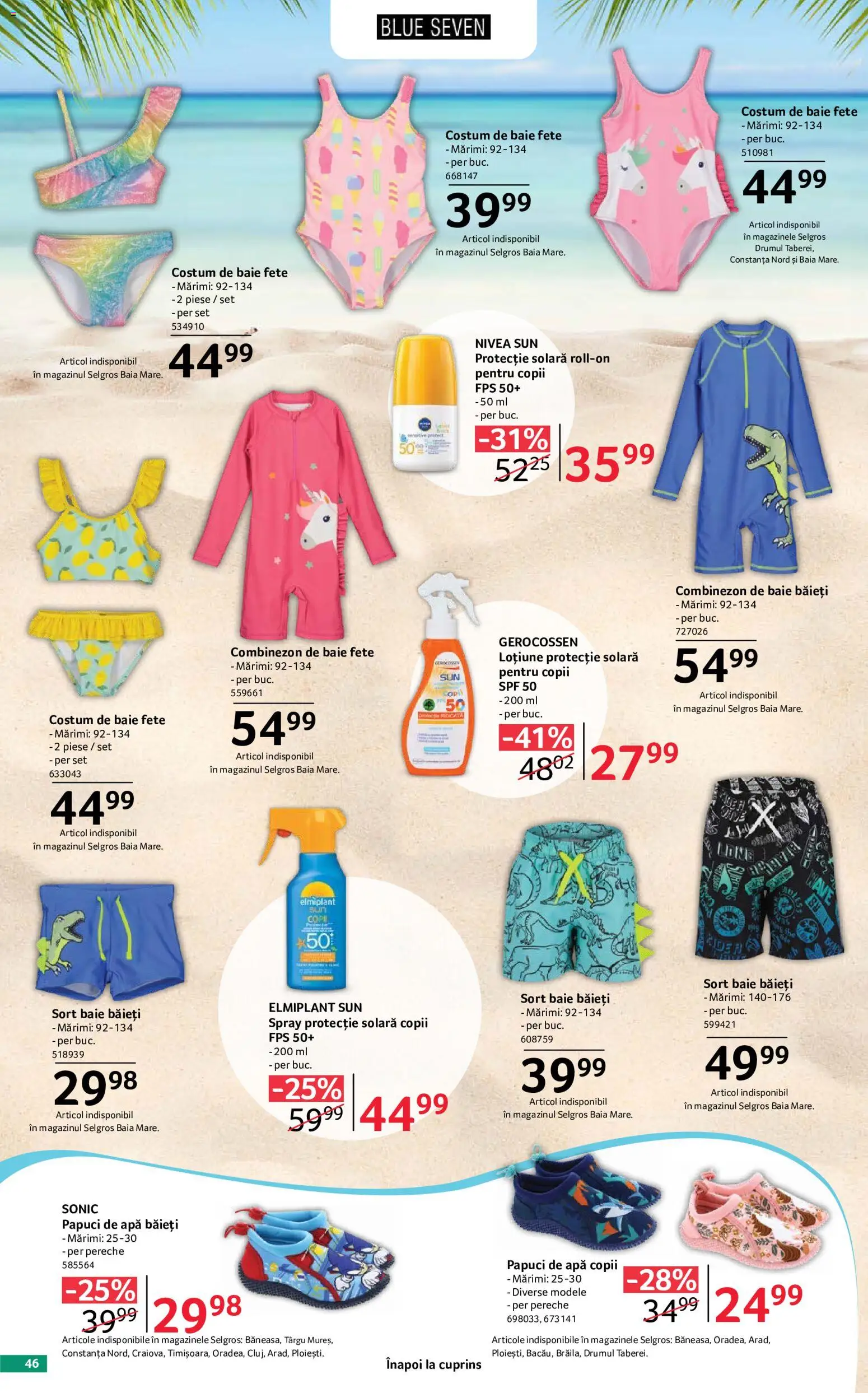 Catalog Selgros 29 Mai - 24 Iunie 2026 | Pagina 46 | Produse: Șort, Loțiune protecție solară, Apă, Papuci
