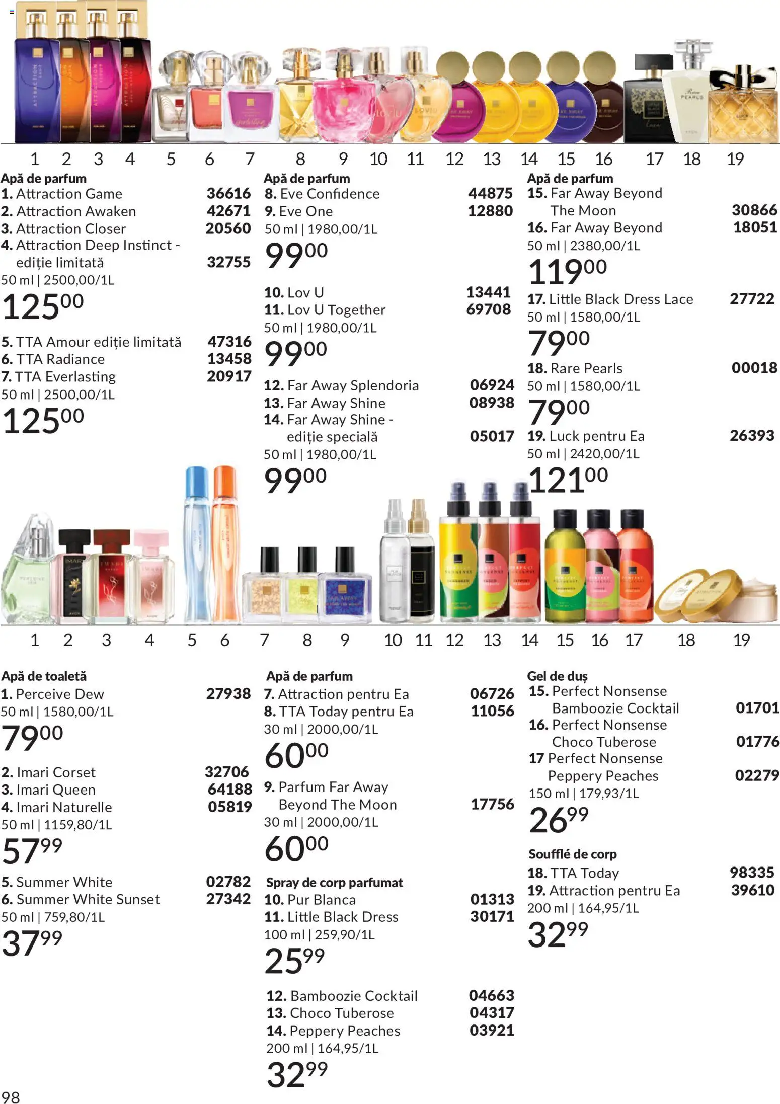 Catalog Avon 1 - 29 Iunie 2026 | Pagina 100 | Produse: Duș, Parfum, Gel de duș, Apă