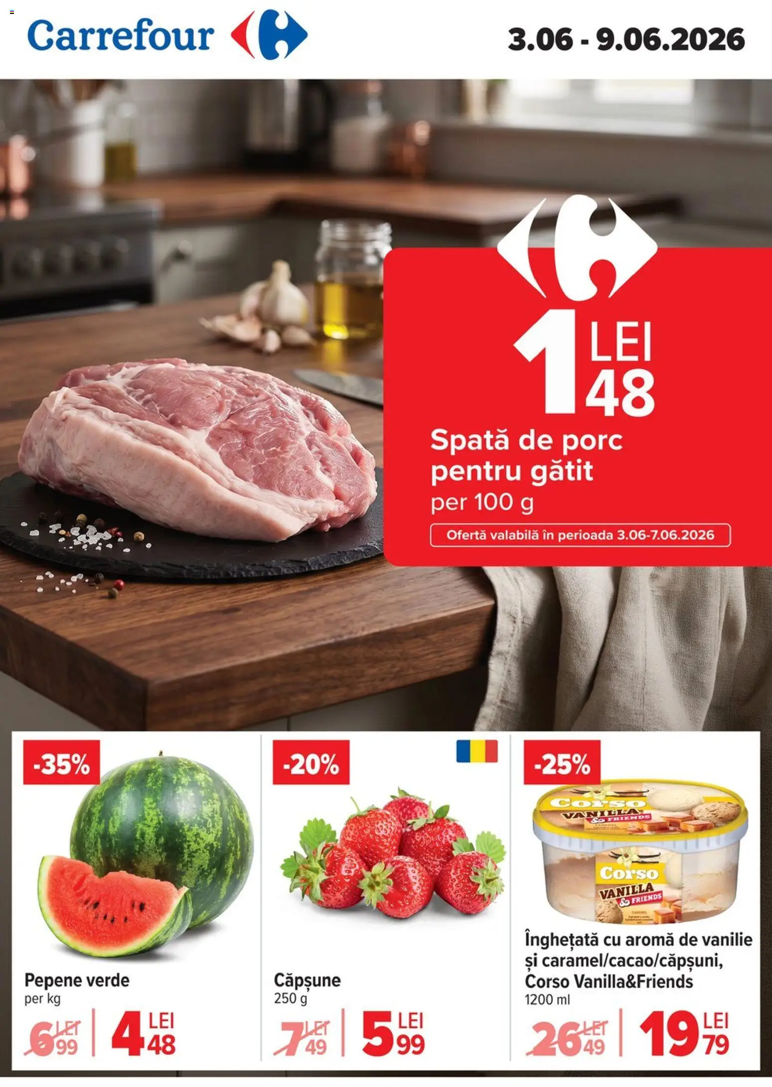 Catalog Carrefour 3 - 8 Iunie 2026 | Pagina 1 | Produse: Pepene Verde, Înghețată