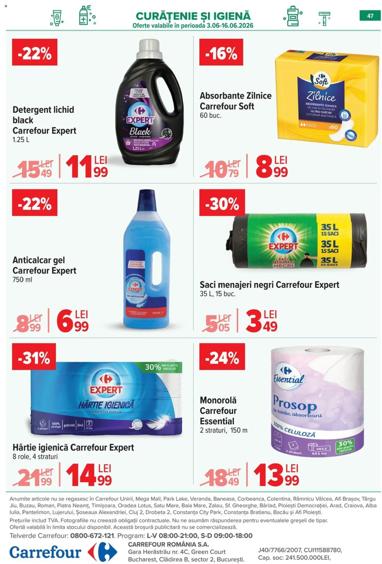 Catalog Carrefour 3 - 8 Iunie 2026 | Pagina 48 | Produse: Saci menajeri, Detergent, Absorbante