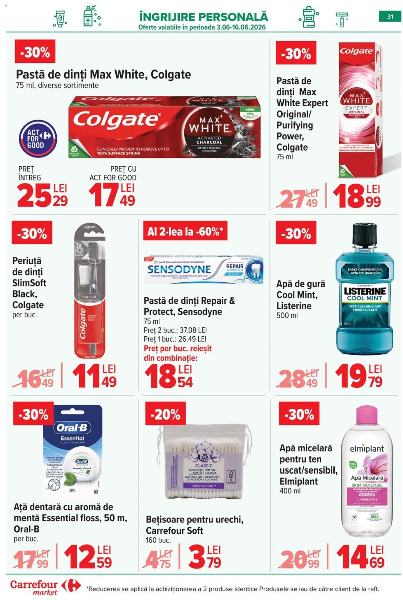 Catalog Carrefour 3 - 8 Iunie 2026 | Pagina 31 | Produse: Ață dentară, Apă micelară, Pastă de dinți, Periuță de dinți