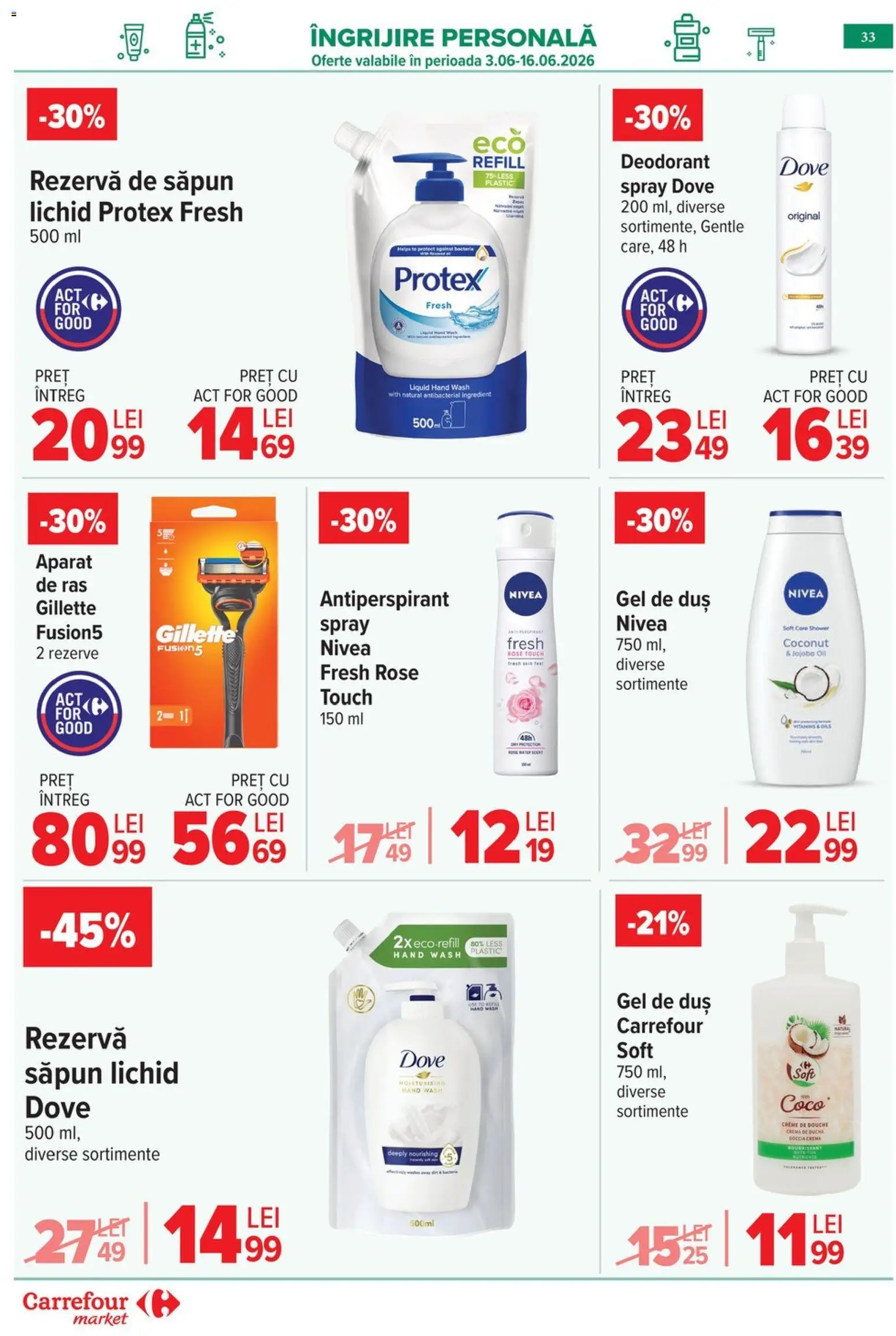 Catalog Carrefour 3 - 8 Iunie 2026 | Pagina 33 | Produse: Duș, Gel de duș, Deodorant, Săpun lichid