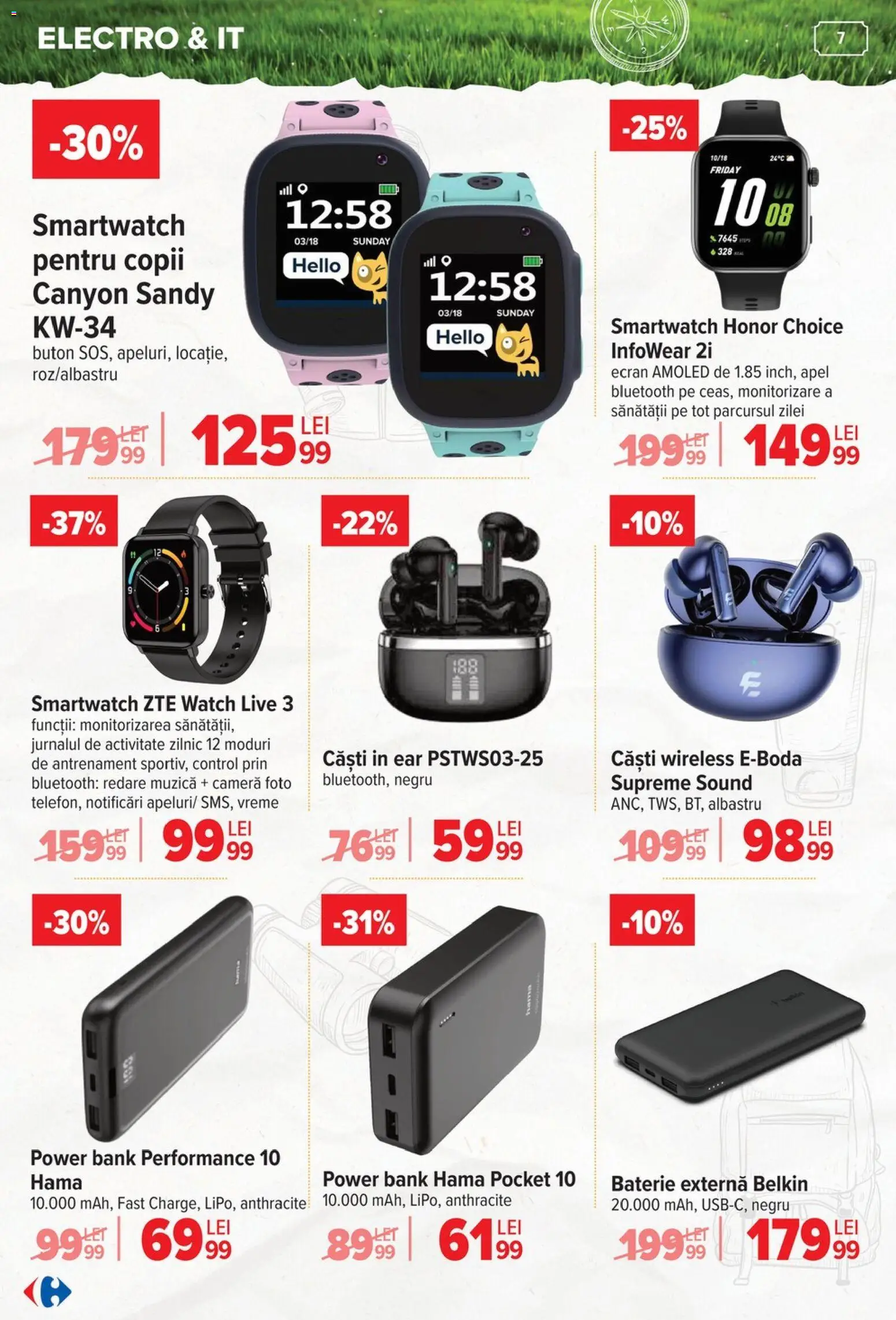 Catalog Carrefour 3 - 29 Iunie 2026 | Pagina 7 | Produse: Căști, Cameră, Smartwatch, Baterie