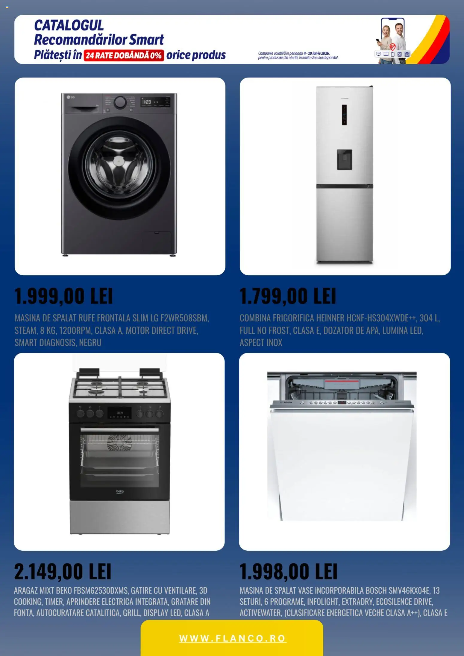 Catalog Flanco 4 - 9 Iunie 2026 | Pagina 2 | Produse: Mașină De Spălat, Aragaz, Mașină De Spălat Vase, Combină frigorifică