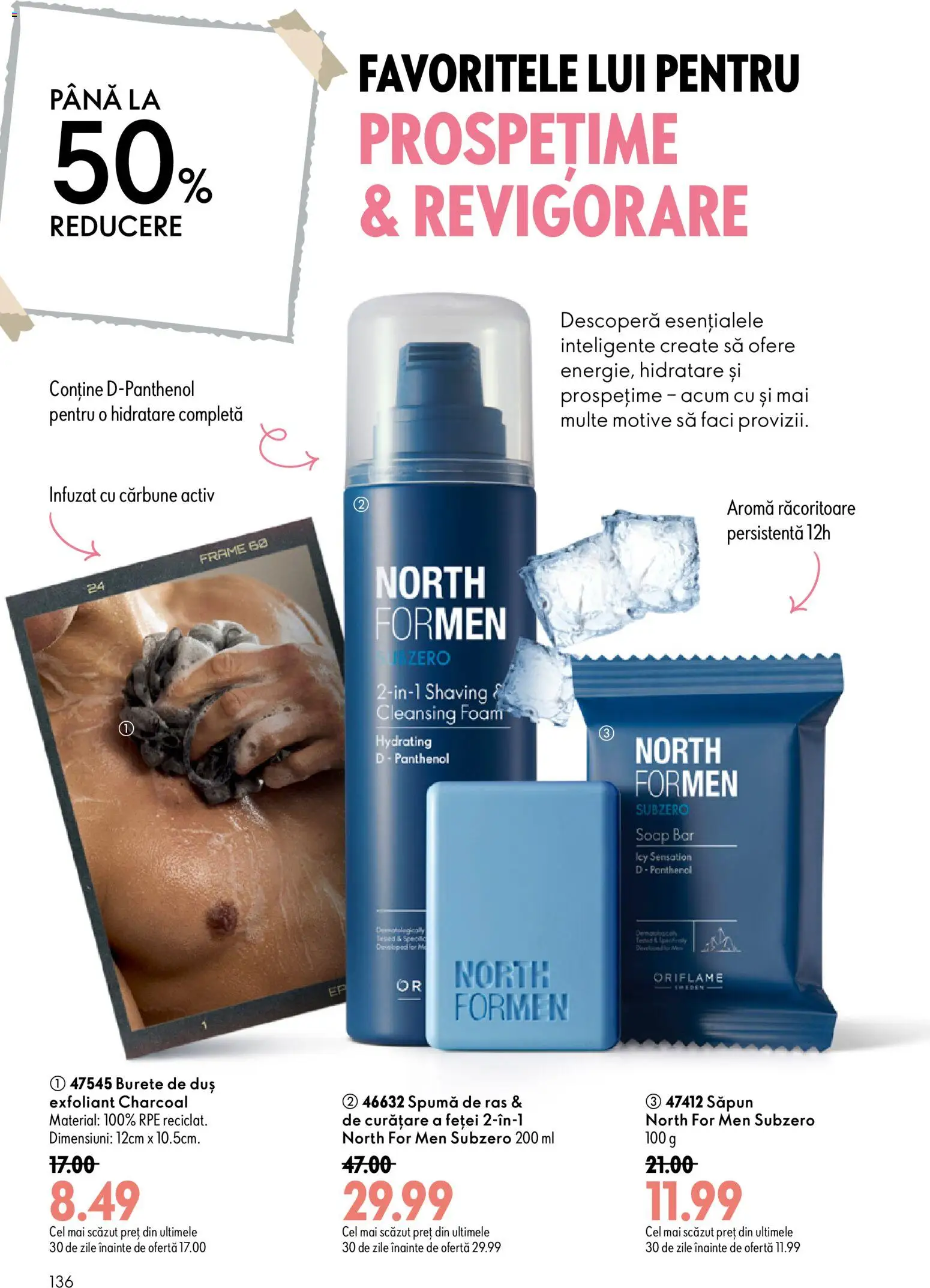 Catalog Oriflame 8 - 27 Iulie 2026 | Pagina 136 | Produse: Exfoliant, Duș, Burete, Săpun