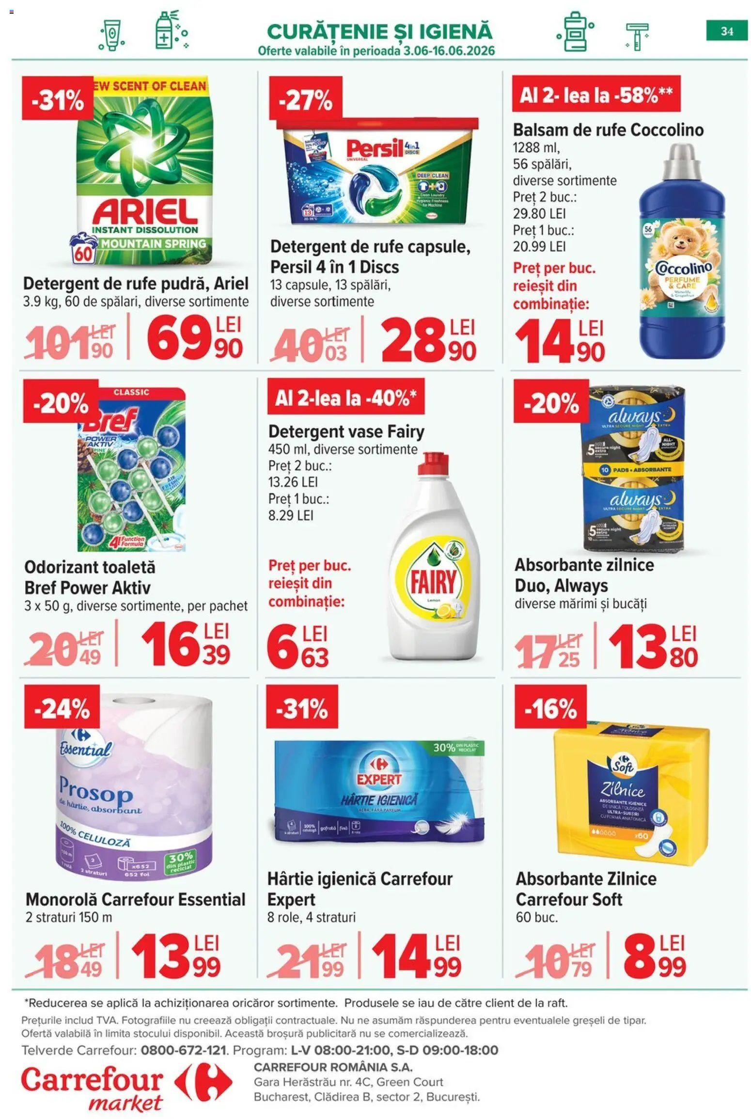 Catalog Carrefour 10 - 15 Iunie 2026 | Pagina 34 | Produse: Balsam, Balsam de rufe, Odorizant toaletă, Absorbante