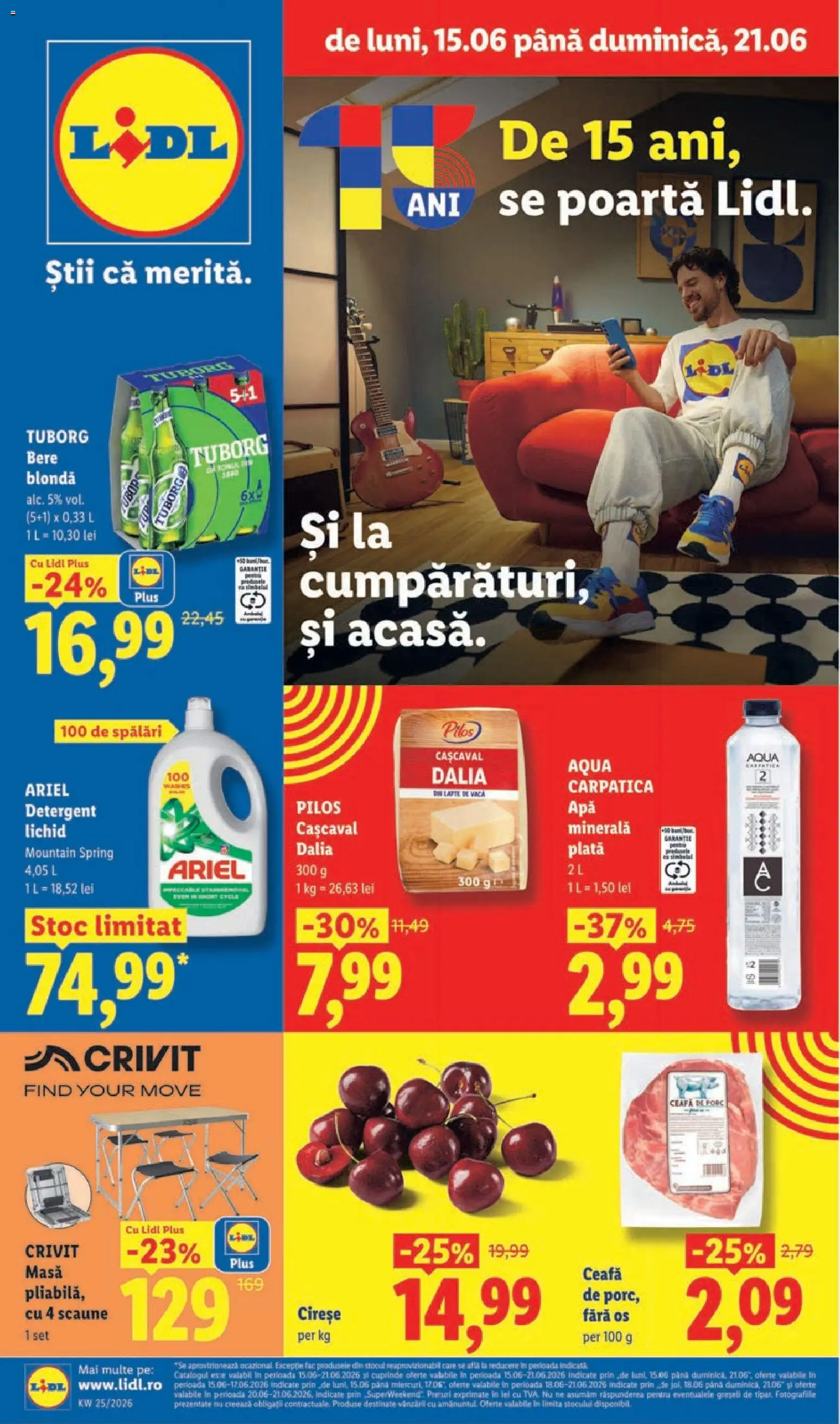 Catalog LIDL 15 - 20 Iunie 2026 | Pagina 1 | Produse: Masă, Cașcaval, Detergent, Apă