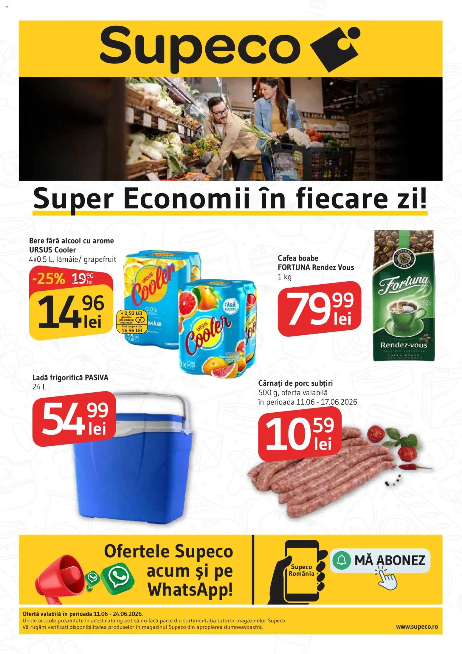 Catalog Supeco 11 - 23 Iunie 2026 | Pagina 1 | Produse: Cafea, Bere, Cârnați, Ladă frigorifică