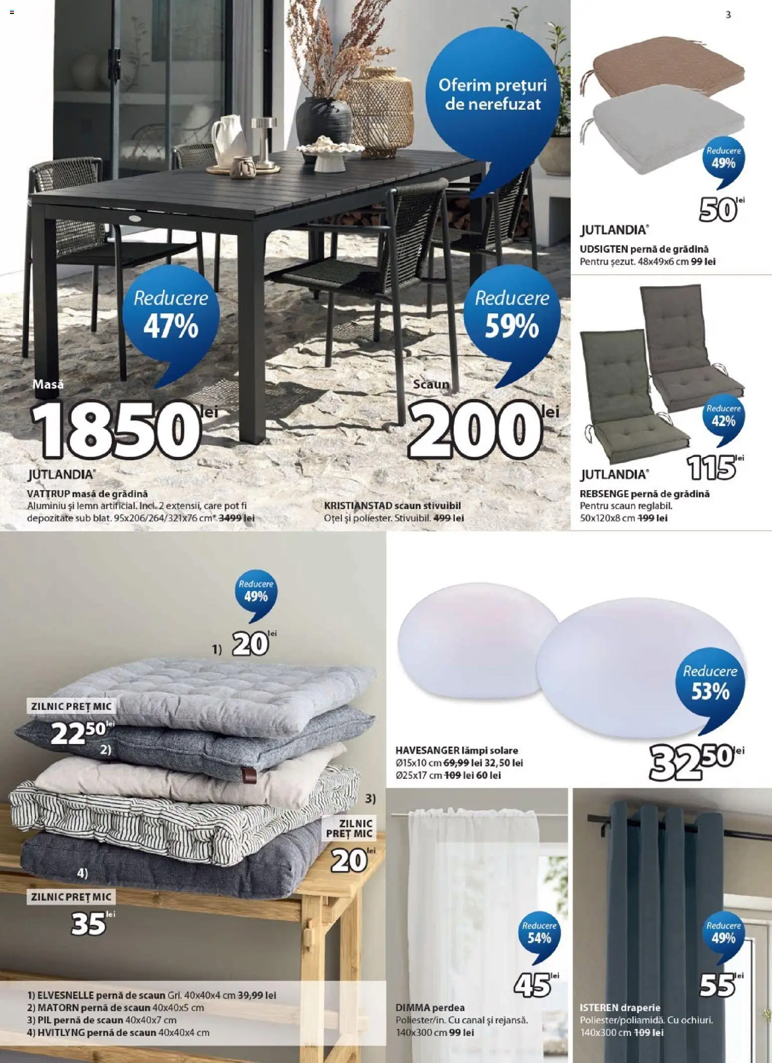 Catalog JYSK 11 - 24 Iunie 2026 | Pagina 3 | Produse: Pernă, Masă, Scaun, Perdea