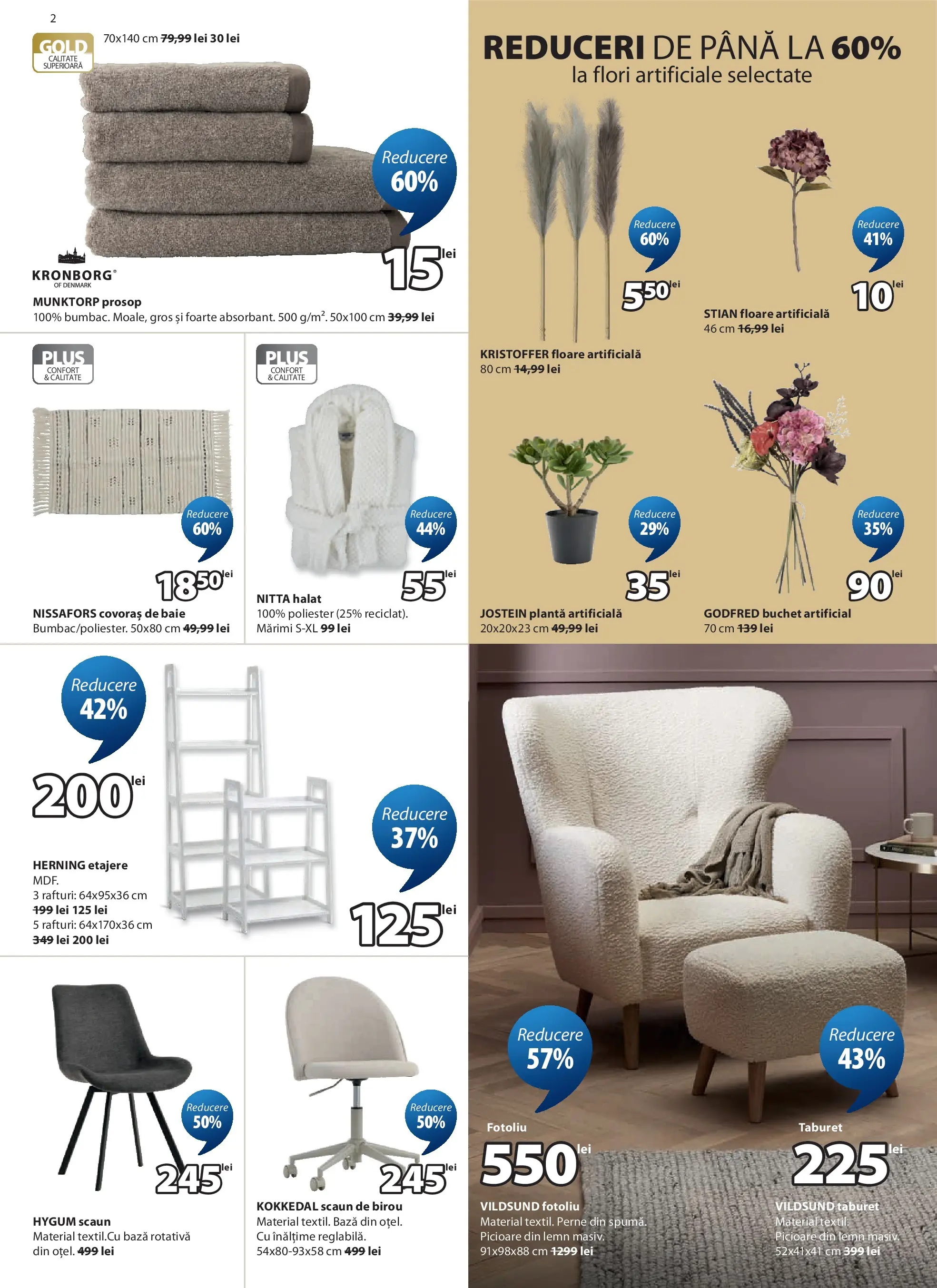 Catalog JYSK 11 - 24 Iunie 2026 | Pagina 2 | Produse: Çikolatalı gofret, Fotoliu, Scaun, Floare artificială