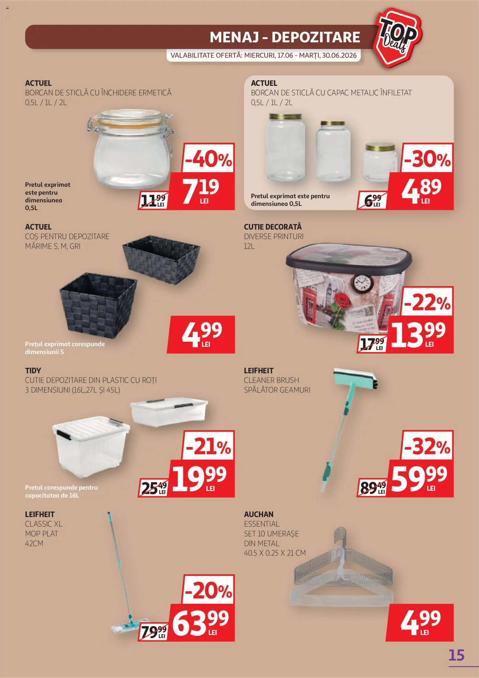 Catalog Auchan 17 - 29 Iunie 2026 | Pagina 15 | Produse: Mop, Coș, Cutie, Borcan