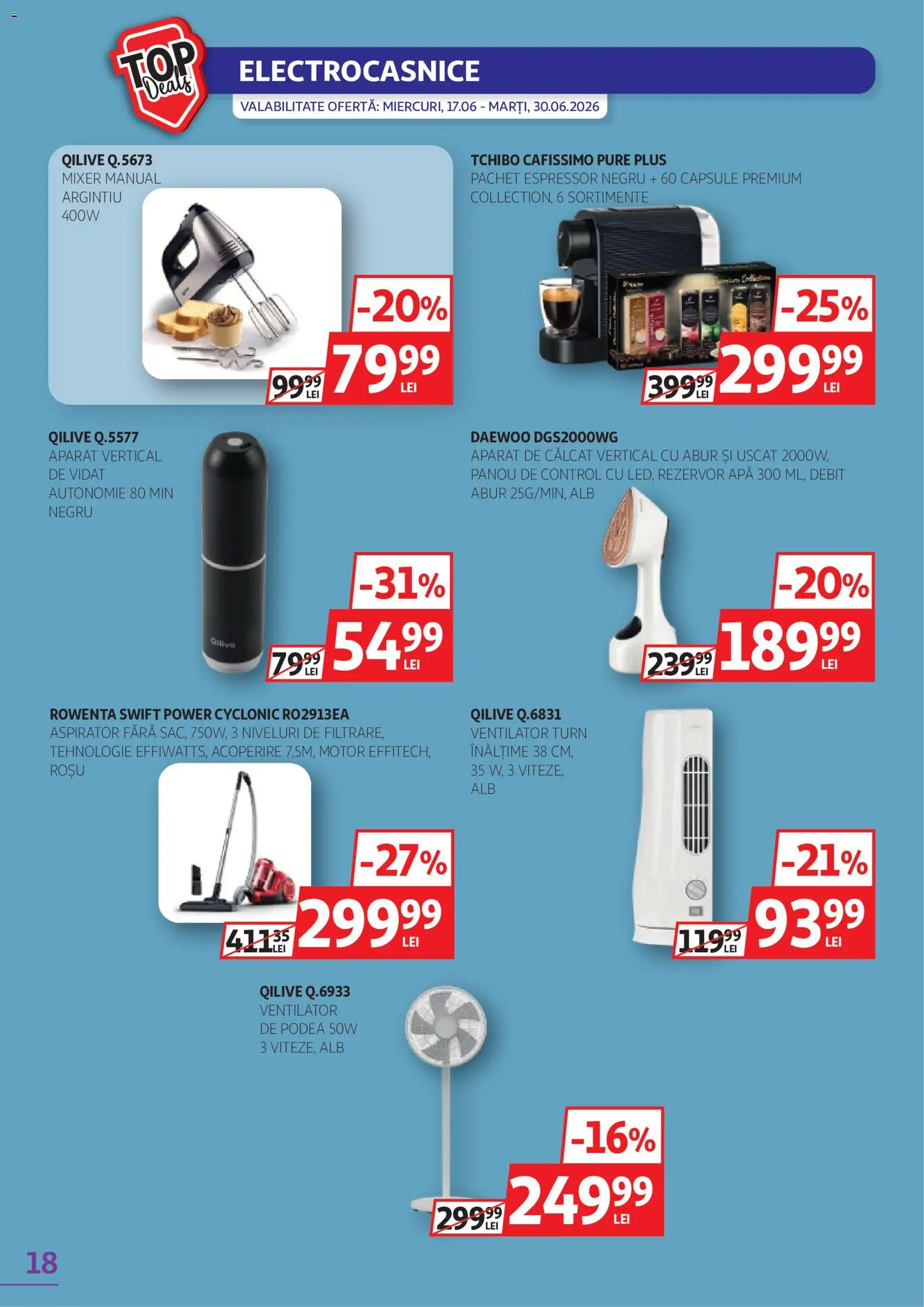 Catalog Auchan 17 - 29 Iunie 2026 | Pagina 18 | Produse: Aparat de călcat, Ventilator, Mixer, Apă