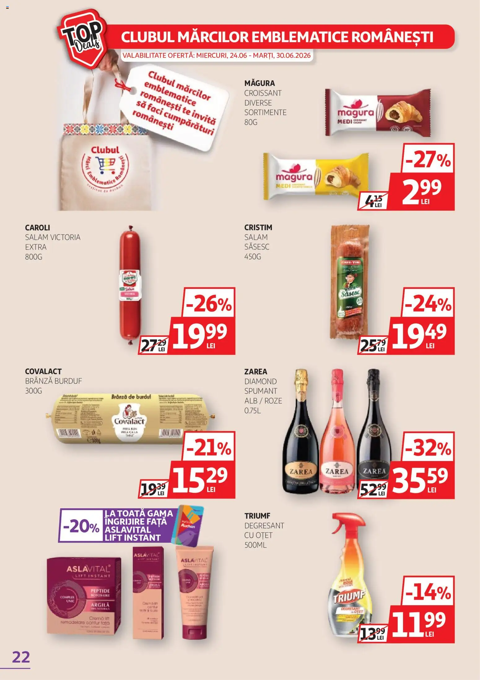 Catalog Auchan 17 - 29 Iunie 2026 | Pagina 22 | Produse: Brânză, Oțet, Salam