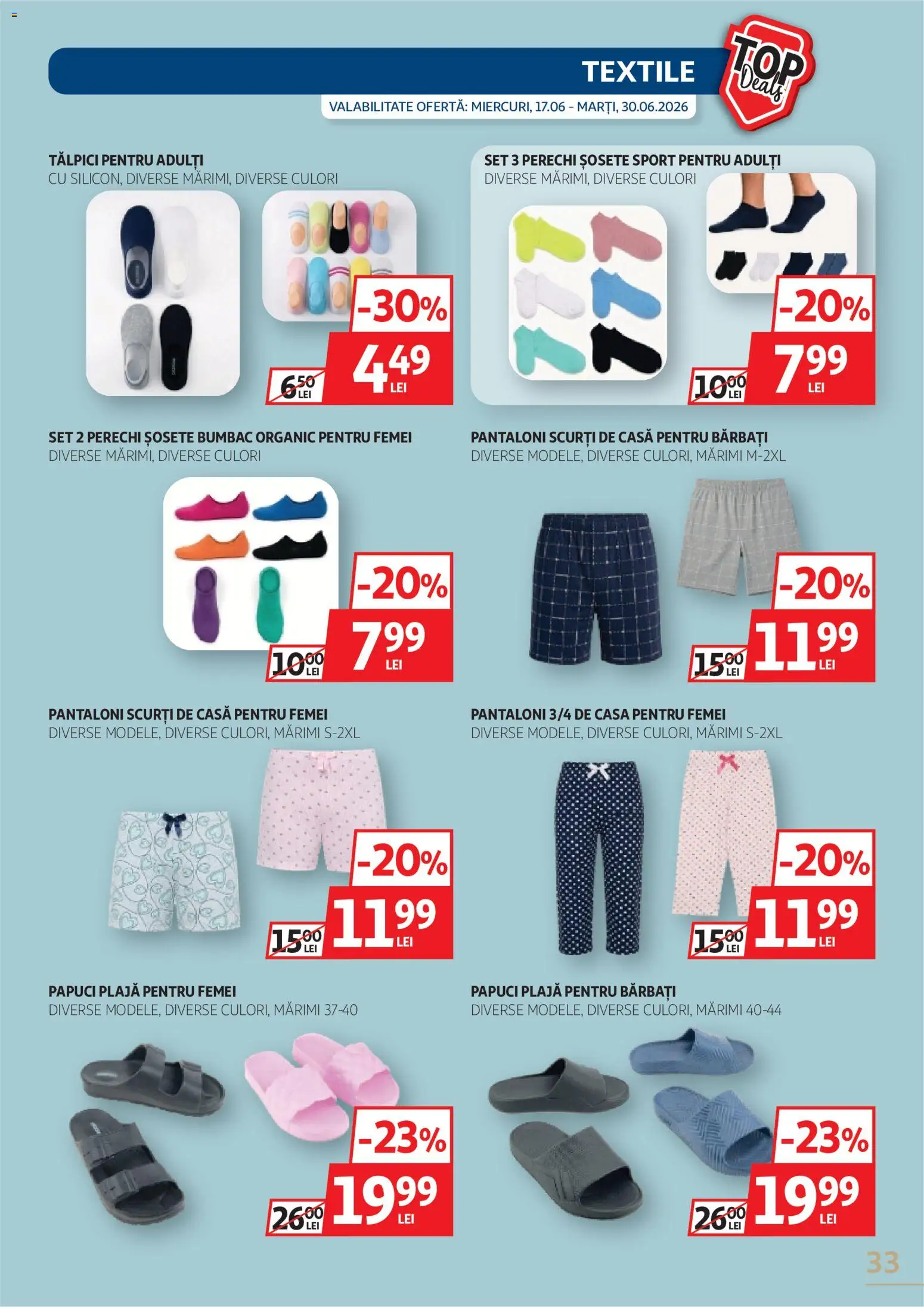 Catalog Auchan 17 - 29 Iunie 2026 | Pagina 33 | Produse: Pantaloni, Pantaloni scurți, Șosete, Papuci