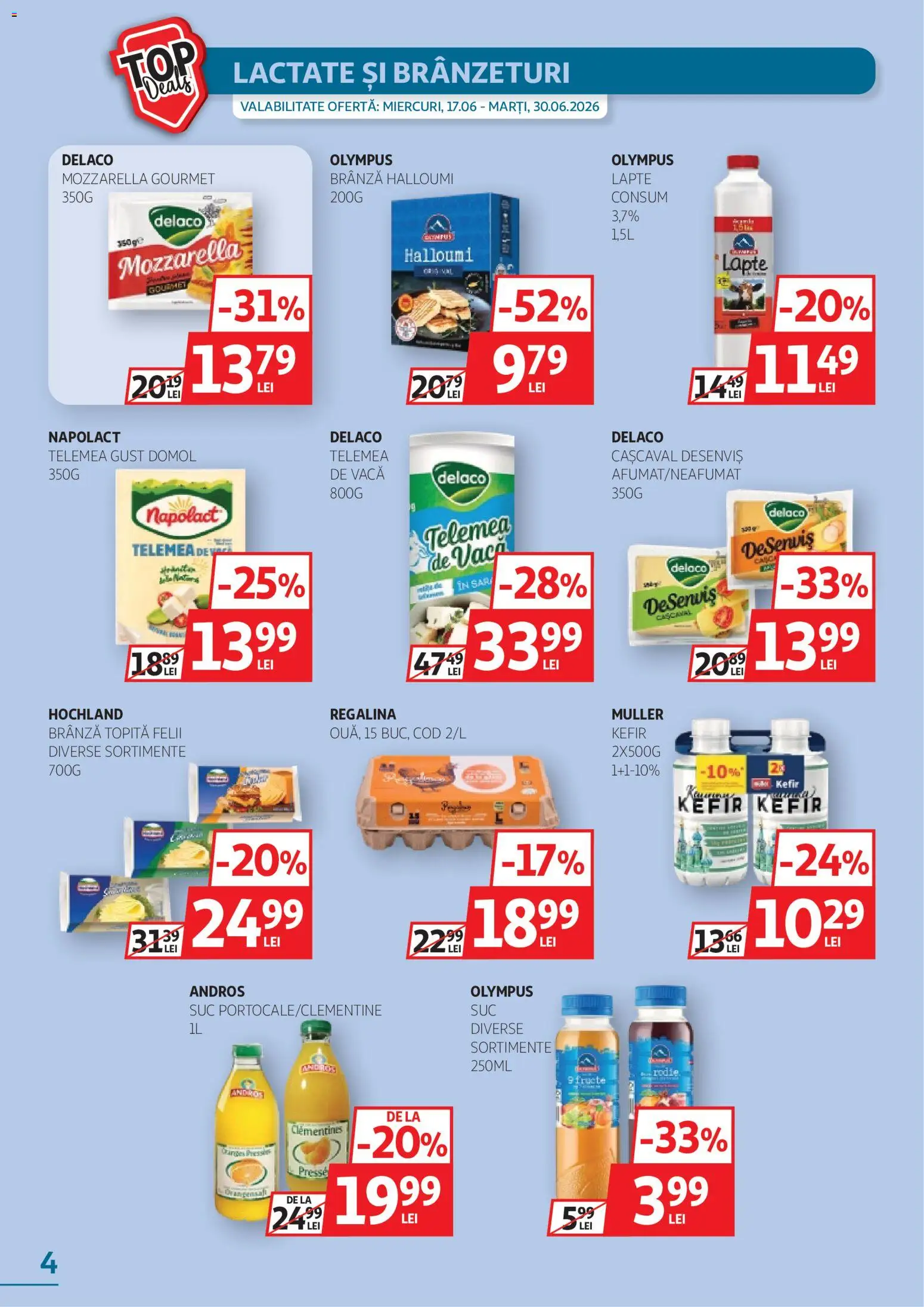 Catalog Auchan 17 - 29 Iunie 2026 | Pagina 4 | Produse: Light Kedi Konservesi, Mozzarella, Brânză, Kefir