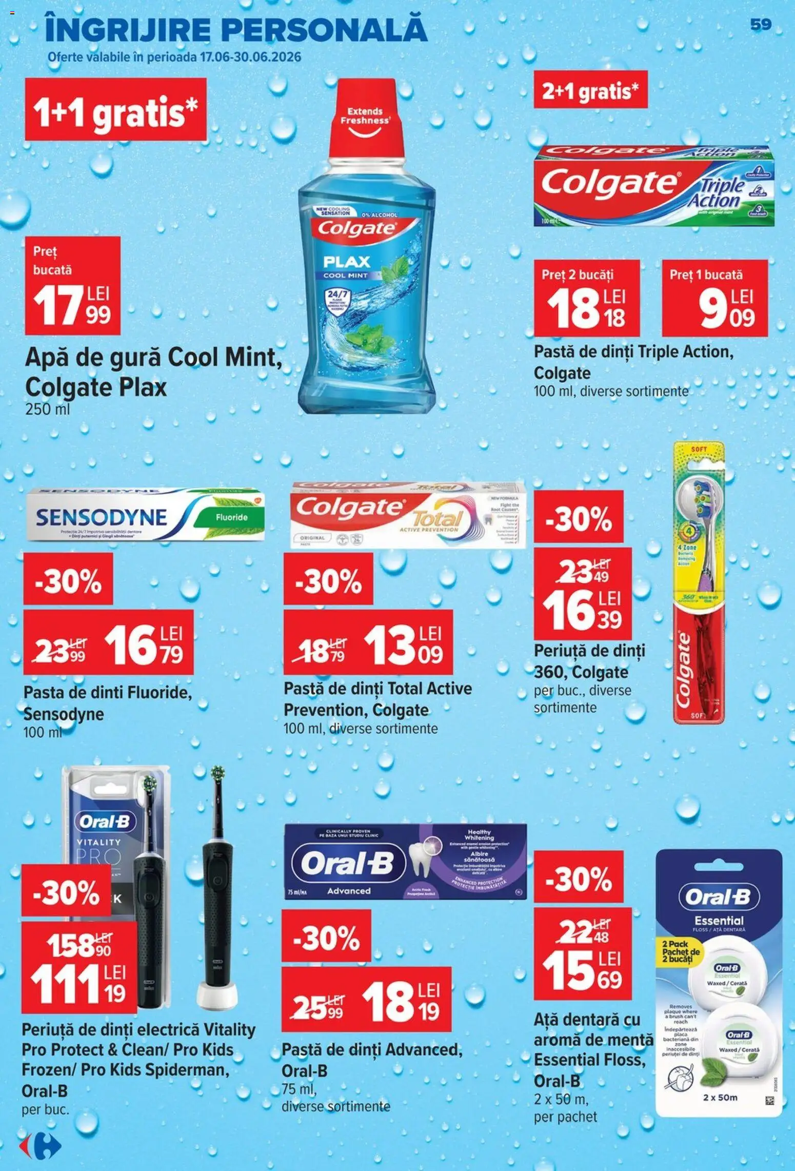 Catalog Carrefour 17 - 22 Iunie 2026 | Pagina 58 | Produse: Ață dentară, Periuță de dinți, Apă de gură, Apă