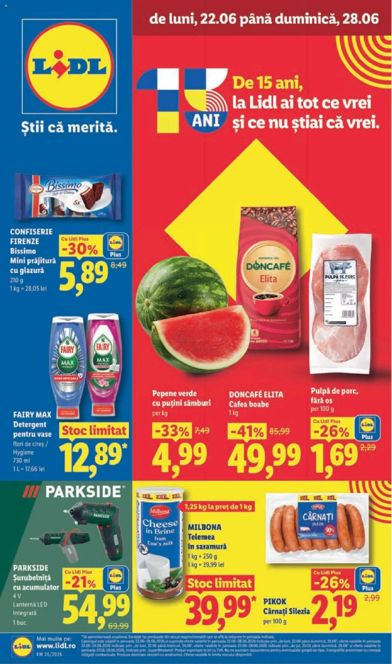 Catalog LIDL 22 - 27 Iunie 2026 | Pagina 1 | Produse: Pepene Verde, Cafea, Detergent, Cârnați