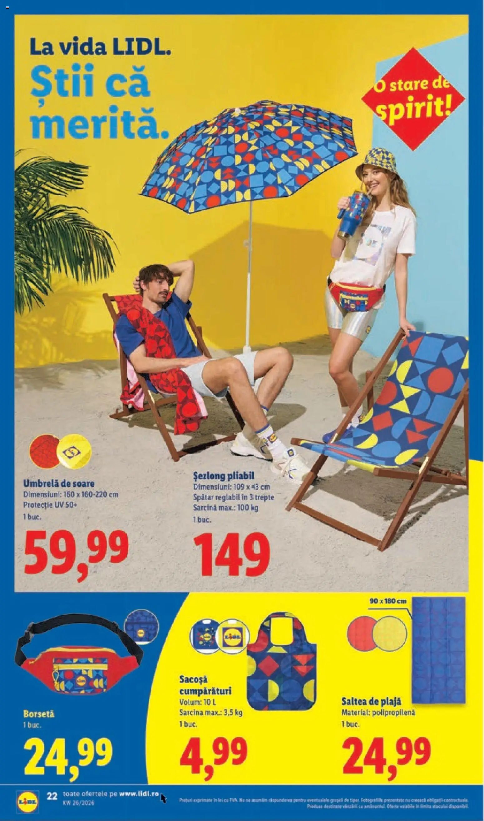 Catalog LIDL 22 - 27 Iunie 2026 | Pagina 22 | Produse: Umbrelă, Saltea, Șezlong