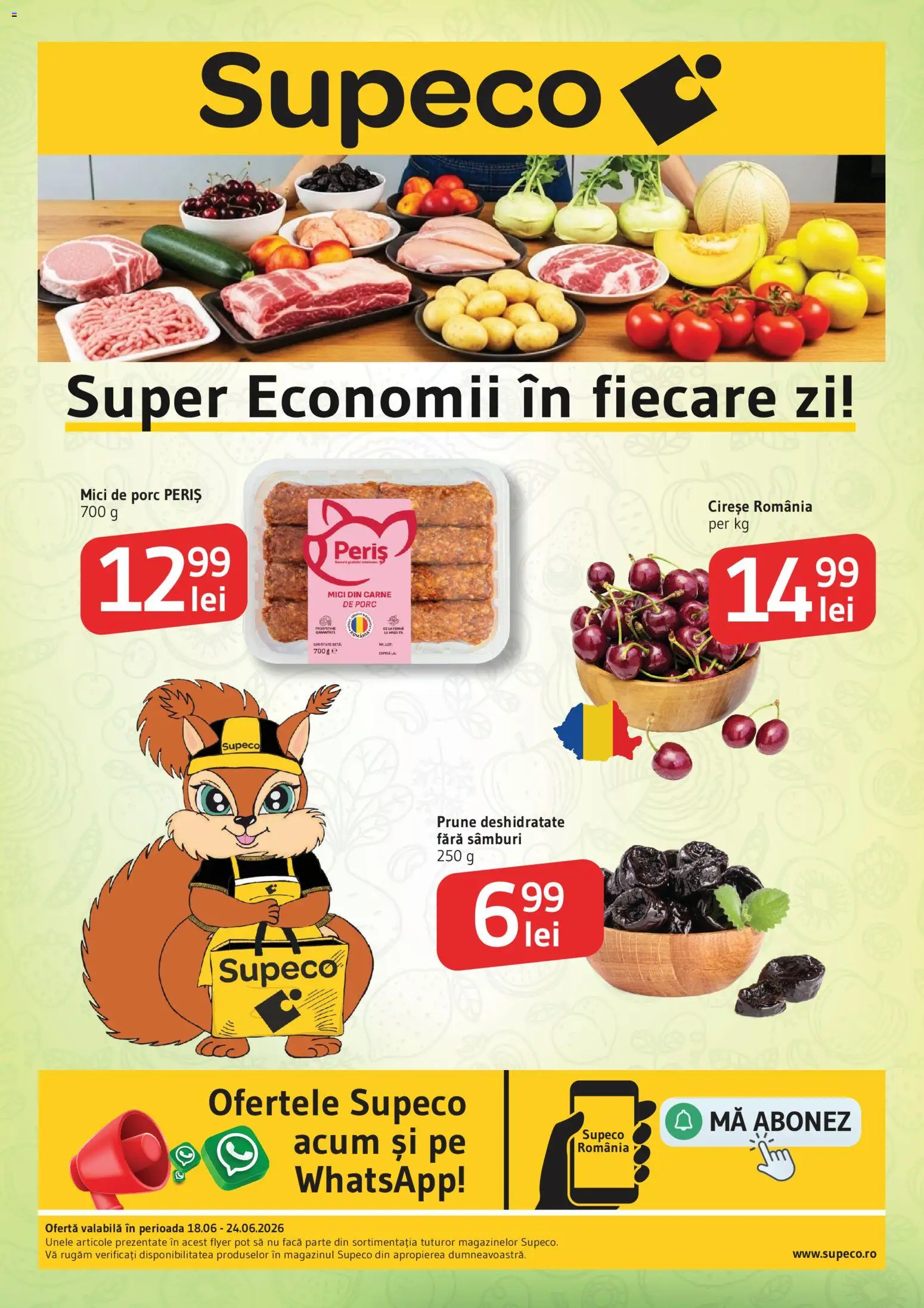 Catalog Supeco 18 - 23 Iunie 2026 | Pagina 1 | Produse: Mici, Carne De Porc, Prune, Cireșe
