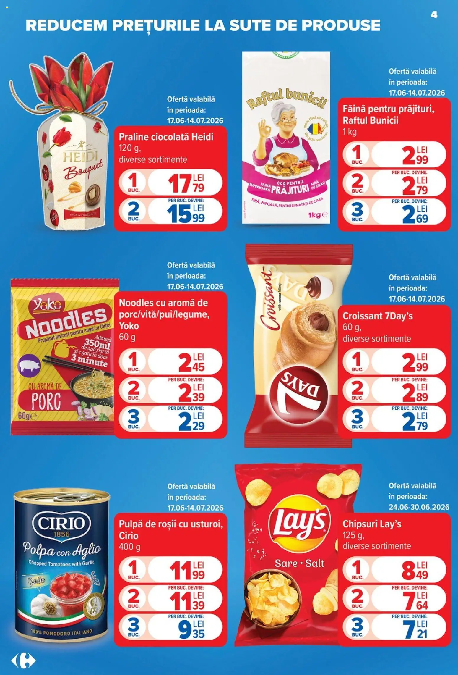 Catalog Carrefour 24 - 29 Iunie 2026 | Pagina 4 | Produse: Făină, Noodles, Chipsuri, Apă