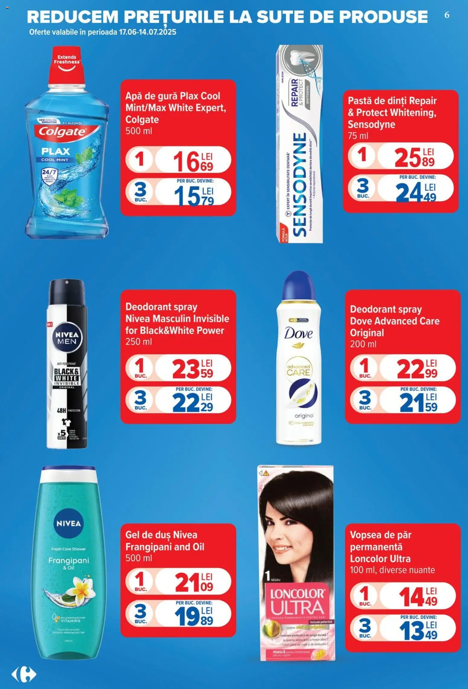 Catalog Carrefour 24 - 29 Iunie 2026 | Pagina 6 | Produse: Deodorant, Antiperspirant, Pastă de dinți, Vopsea de păr