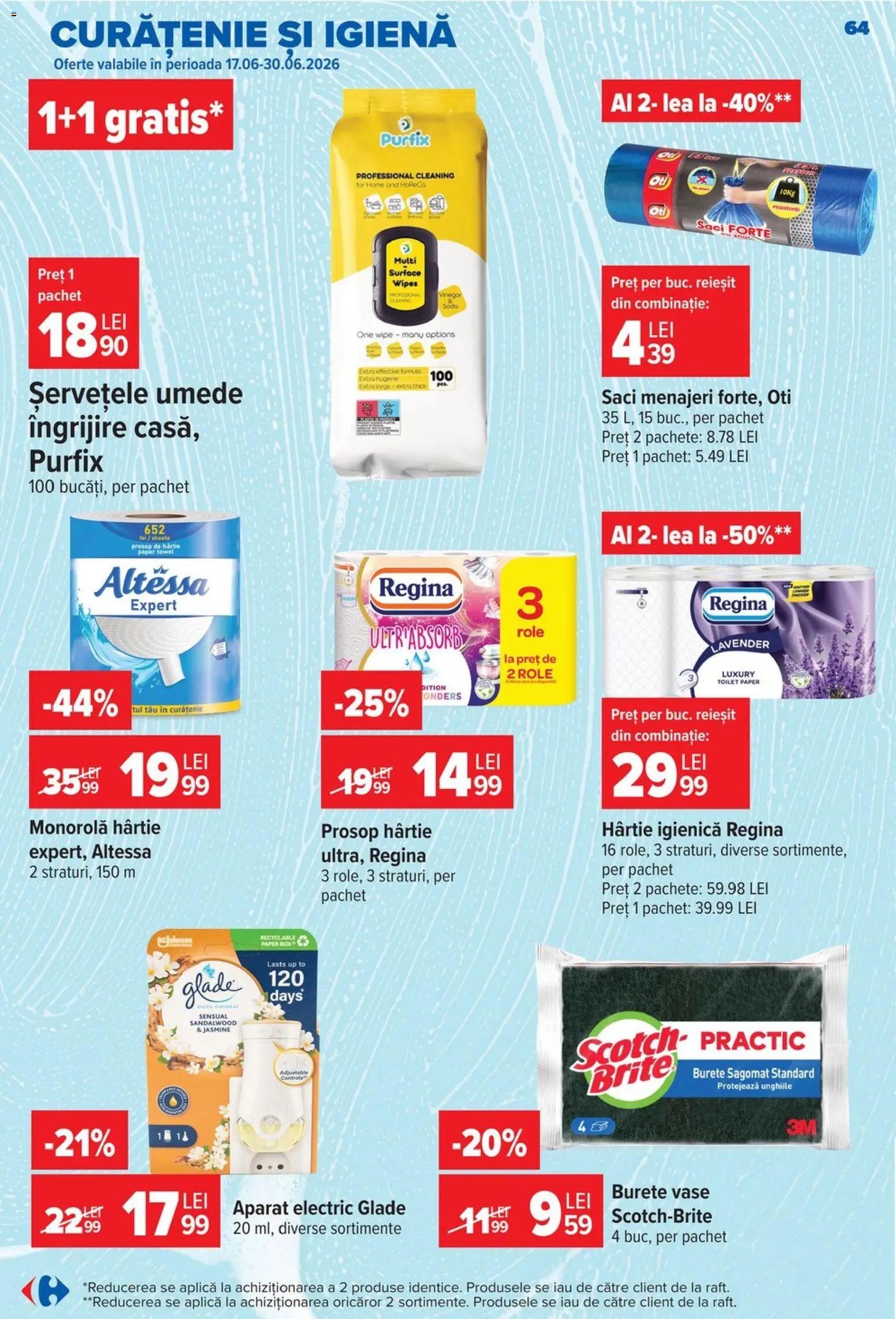 Catalog Carrefour 24 - 29 Iunie 2026 | Pagina 64 | Produse: Saci menajeri, Role, Burete, Șervețele umede