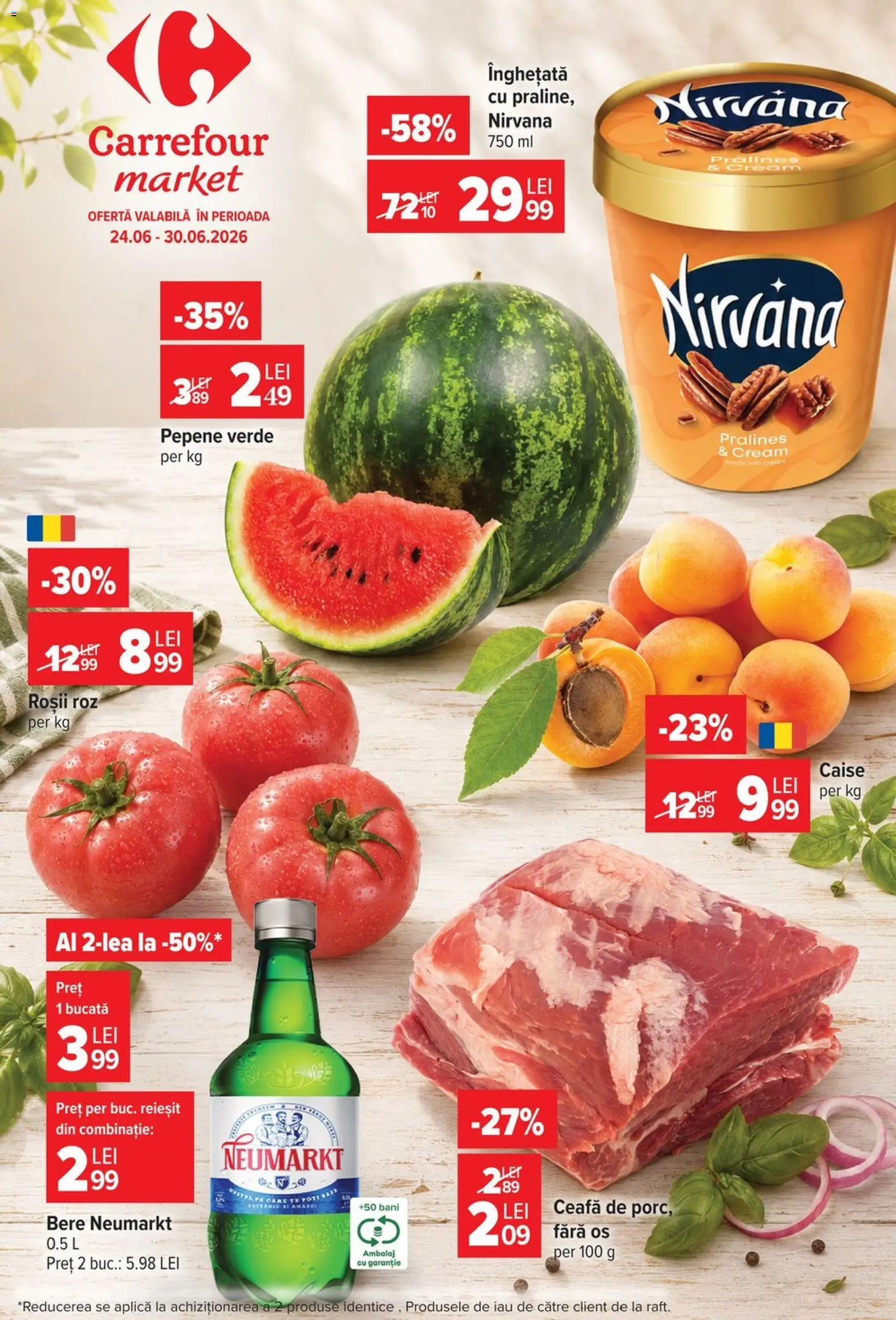 Catalog Carrefour 24 - 29 Iunie 2026 | Pagina 1 | Produse: Pepene Verde, Bere, Roșii, Înghețată
