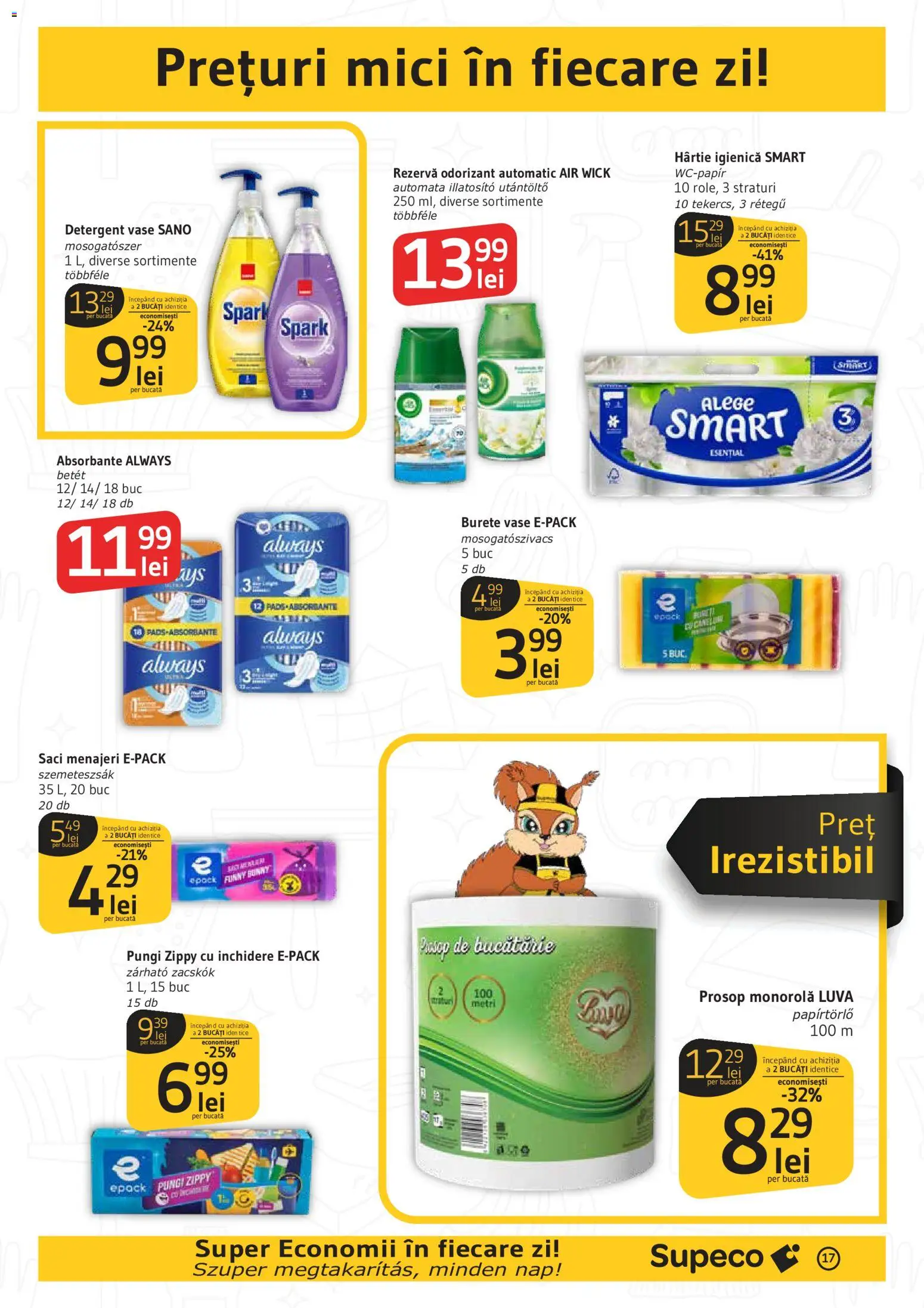 Catalog Supeco 25 Iunie - 7 Iulie 2026 | Pagina 17 | Produse: Prosop monorolă, Burete, Detergent, Absorbante