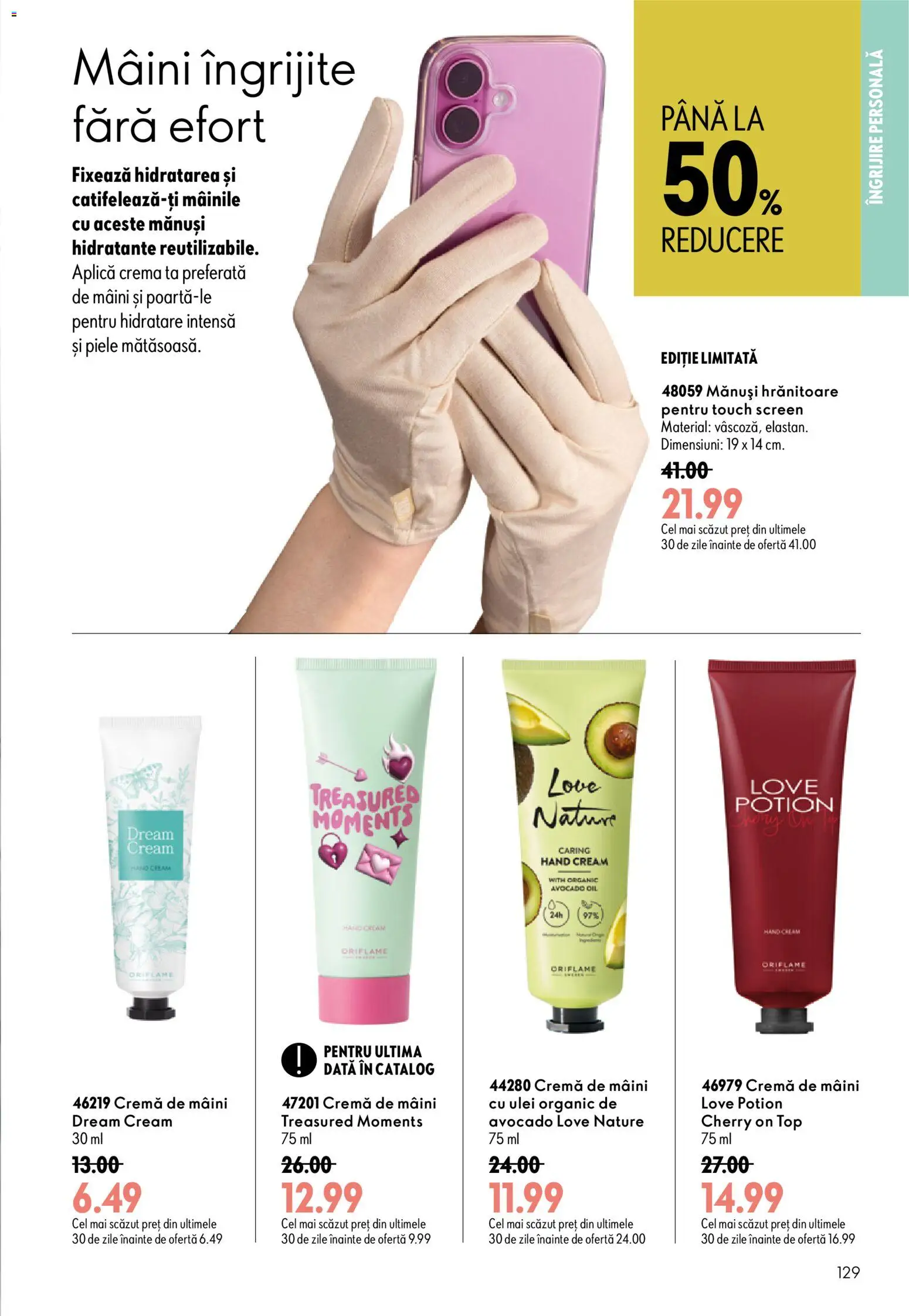 Catalog Oriflame 29 Iulie - 17 August 2026 | Pagina 129 | Produse: Mănuși, Top, Ulei, Avocado