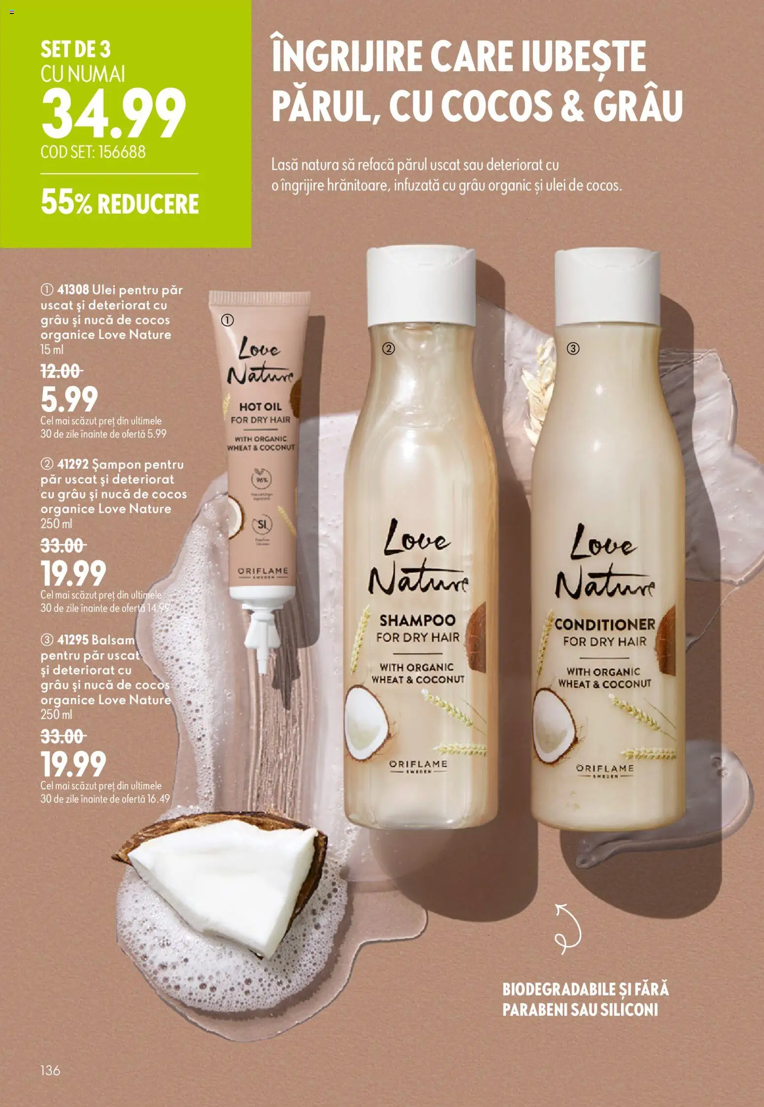Catalog Oriflame 29 Iulie - 17 August 2026 | Pagina 136 | Produse: Șampon, Balsam, Ulei