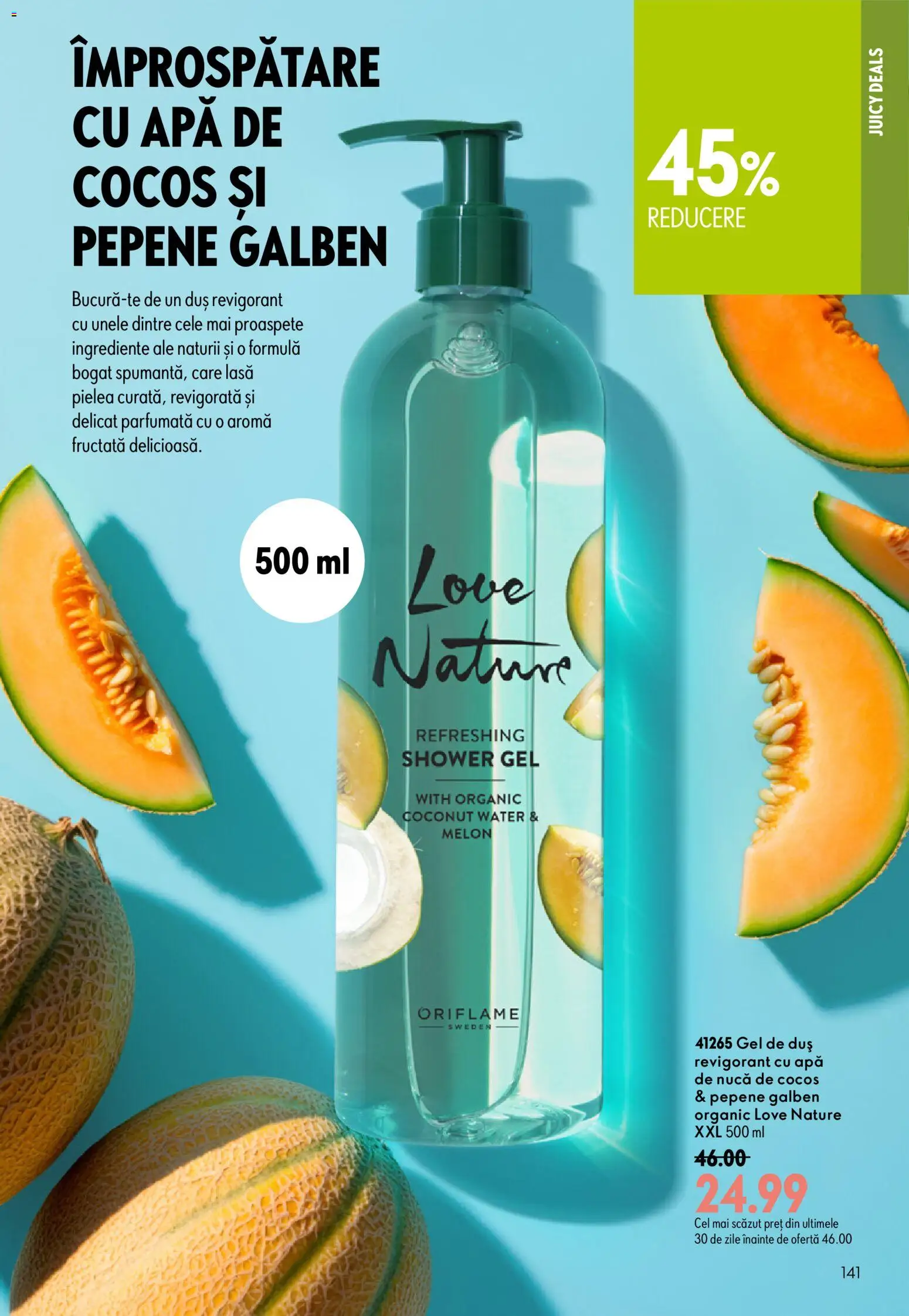 Catalog Oriflame 29 Iulie - 17 August 2026 | Pagina 141 | Produse: Pepene Galben, Duș, Gel de duș, Apă