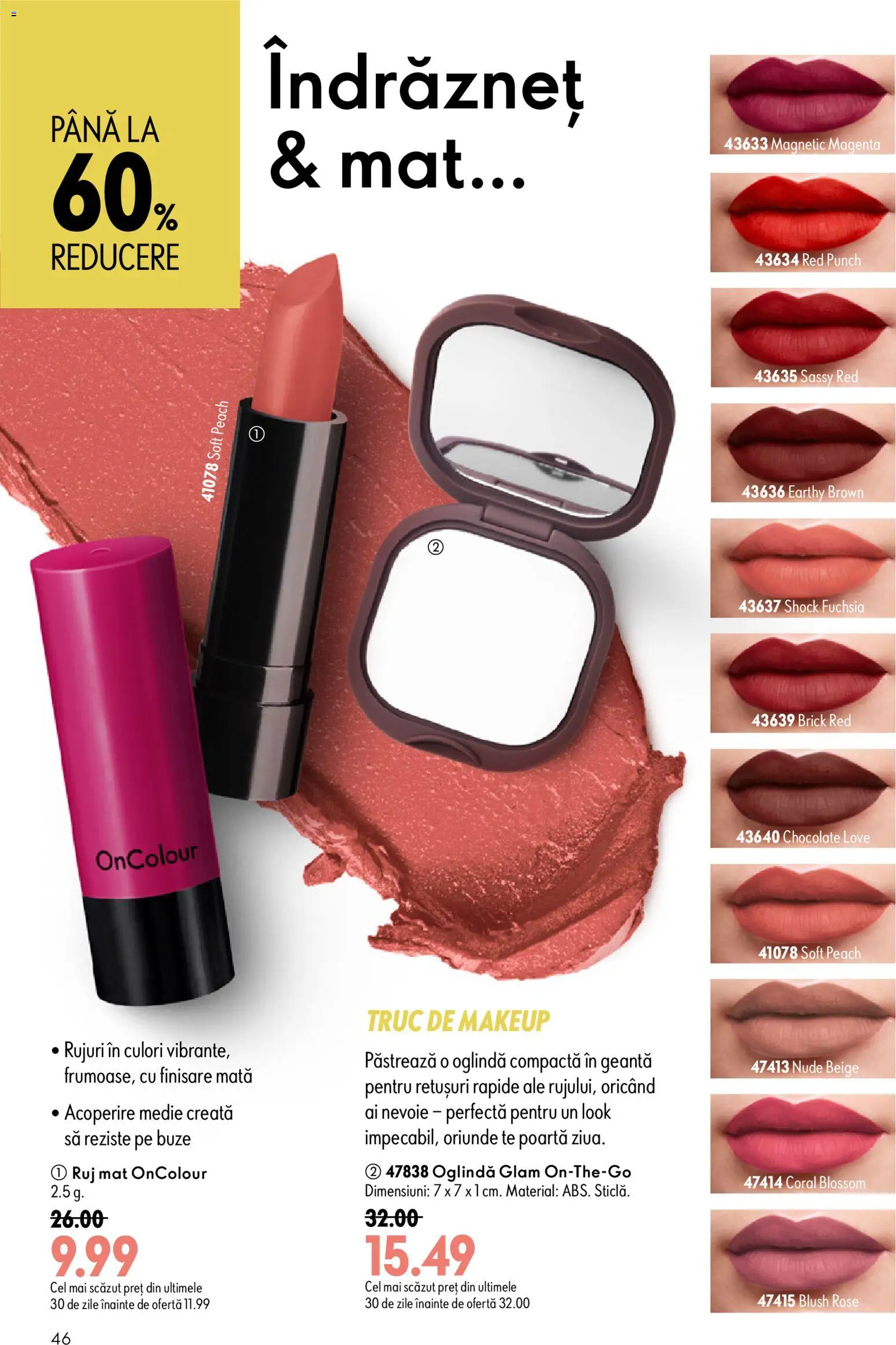 Catalog Oriflame 29 Iulie - 17 August 2026 | Pagina 46 | Produse: Geantă, Oglindă, Blush, Ruj