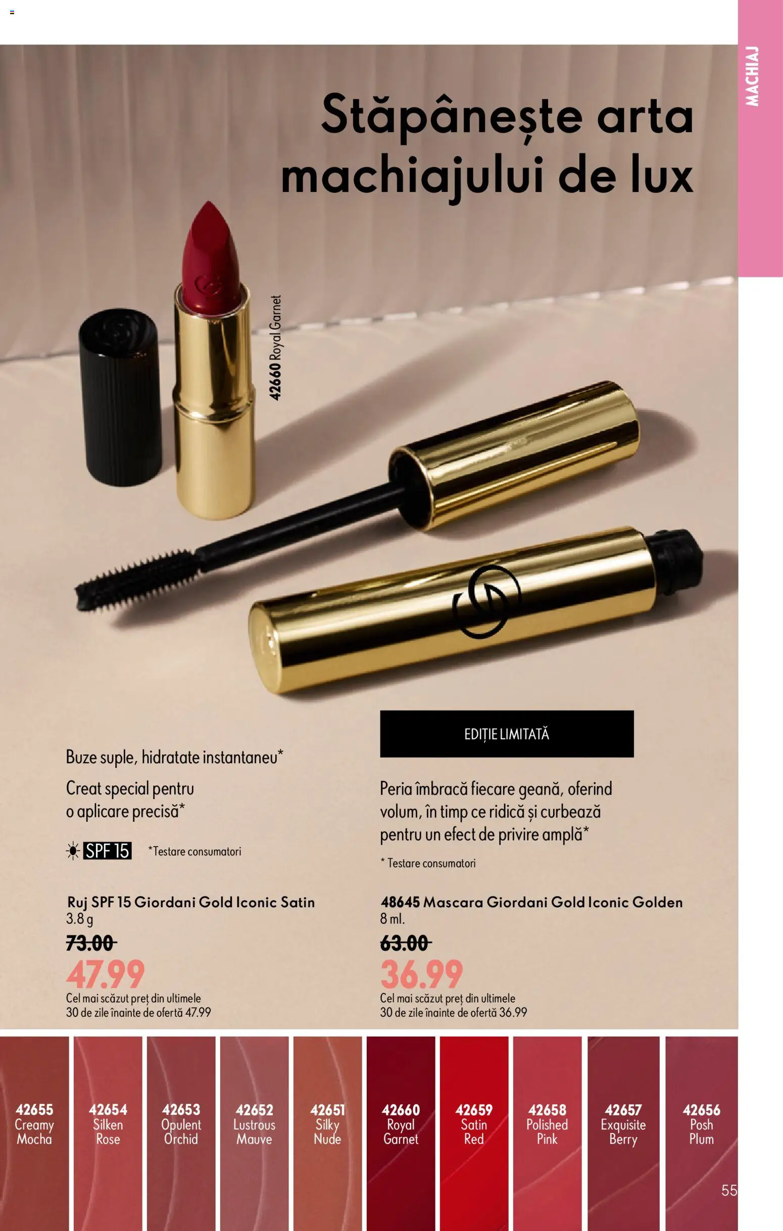 Catalog Oriflame 29 Iulie - 17 August 2026 | Pagina 55 | Produse: Machiaj, Mascara, Ruj