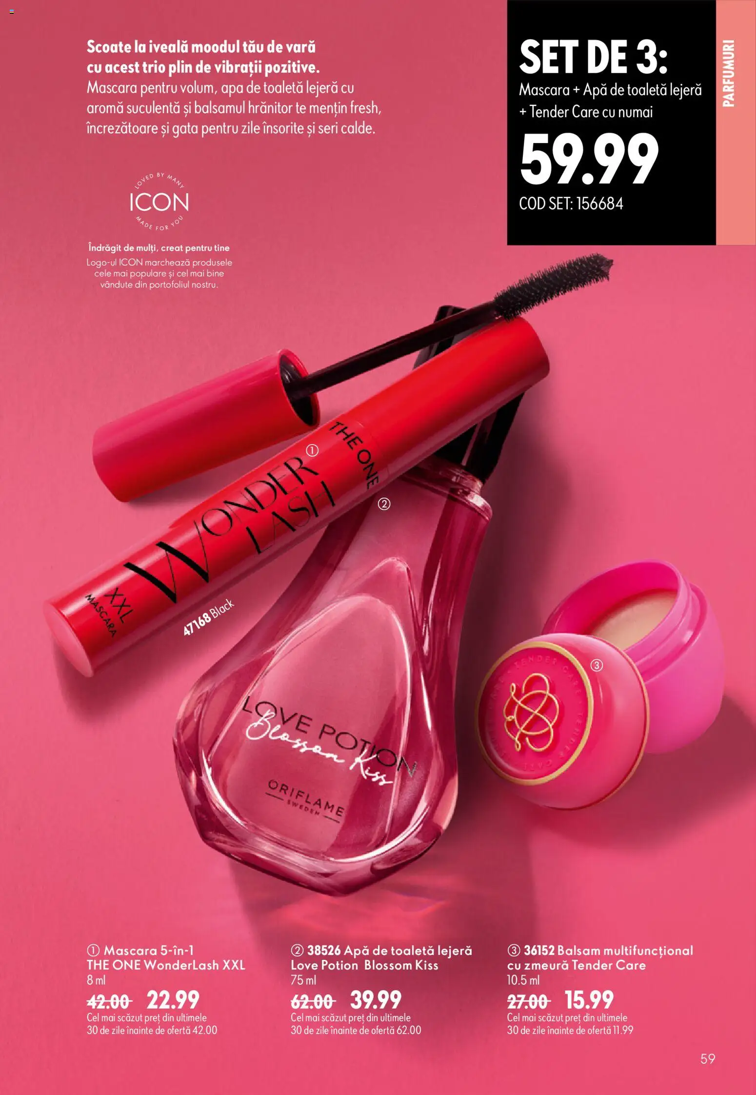 Catalog Oriflame 29 Iulie - 17 August 2026 | Pagina 59 | Produse: Zmeură, Toaletă, Apă de toaletă, Mascara